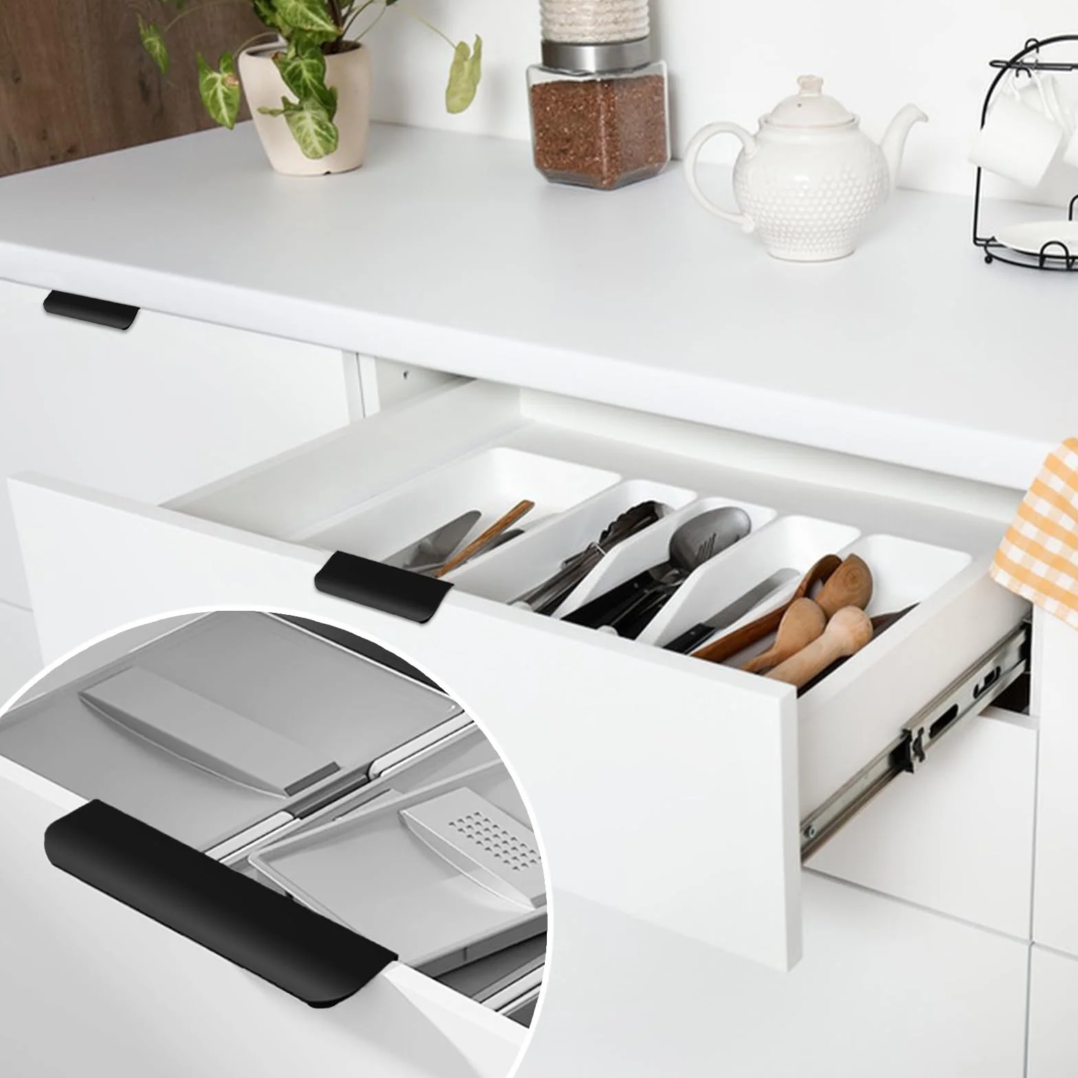 6 Pezzi Maniglie per Mobili 80 mm,per Mobili Moderni con 12 Viti Cassetti Maniglia per Mobili,Armadio Nascoste Maniglie da Incasso Cucina per Casa,Cassetti,Armadi-Bianco
