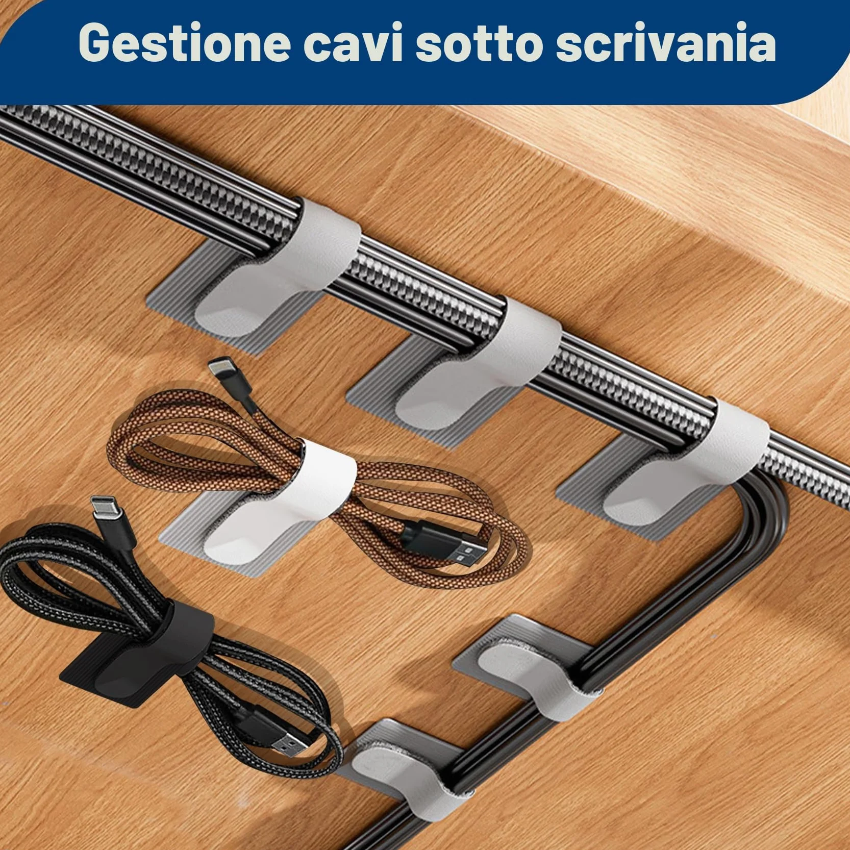 Abnii 50 pezzi per la gestione dei cavi da scrivania, fascette stringicavo autoadesive in velcro, organizer per cavi da scrivania, clip per cavi per TV, catena luminosa, nero, piccolo