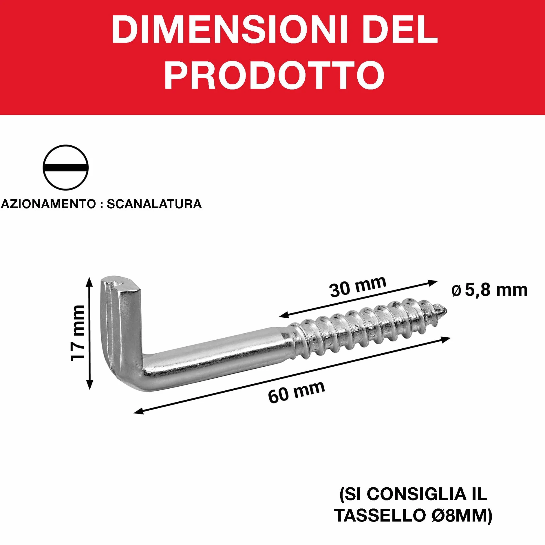 LouMaxx Gancio a vite dritto con fessura 5,8 x 60 mm – 25 pezzi viti a gancio, gancio a vite in acciaio zincato, portata 50 kg, antiruggine per esterni, montaggio affidabile in legno, cemento