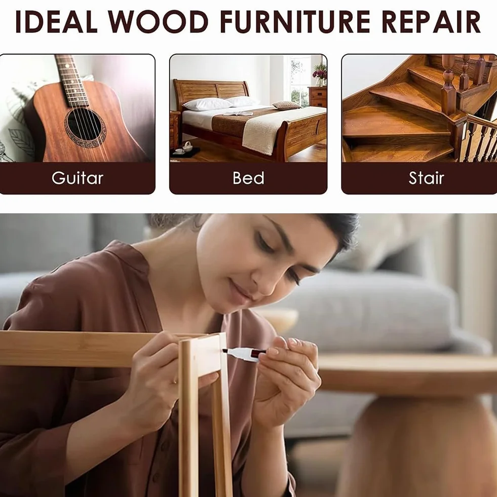 Pennarello Ritocco Legno,Parquet Ripara Graffi,Ripara Legno,Kit Riparazione Legno,Kit Riparazione Parquet,Wood Repair Kit,Floor Repair Kit,per Graffi,Macchie,Pavimenti,Armadietto,Tavolo,5 Pezzi