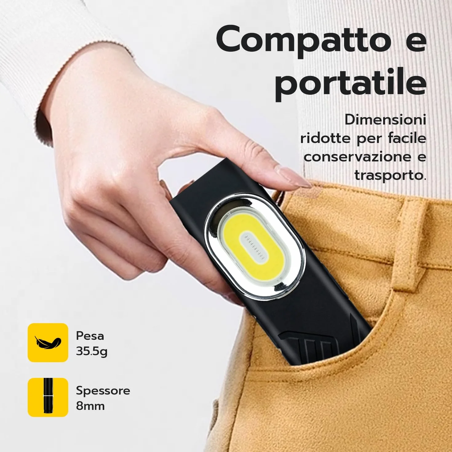 Wigearss Torcia Magnetica Ricaricabile USB Lampada da Lavoro Officina Luce LED COB Portatile con 8 Modalità