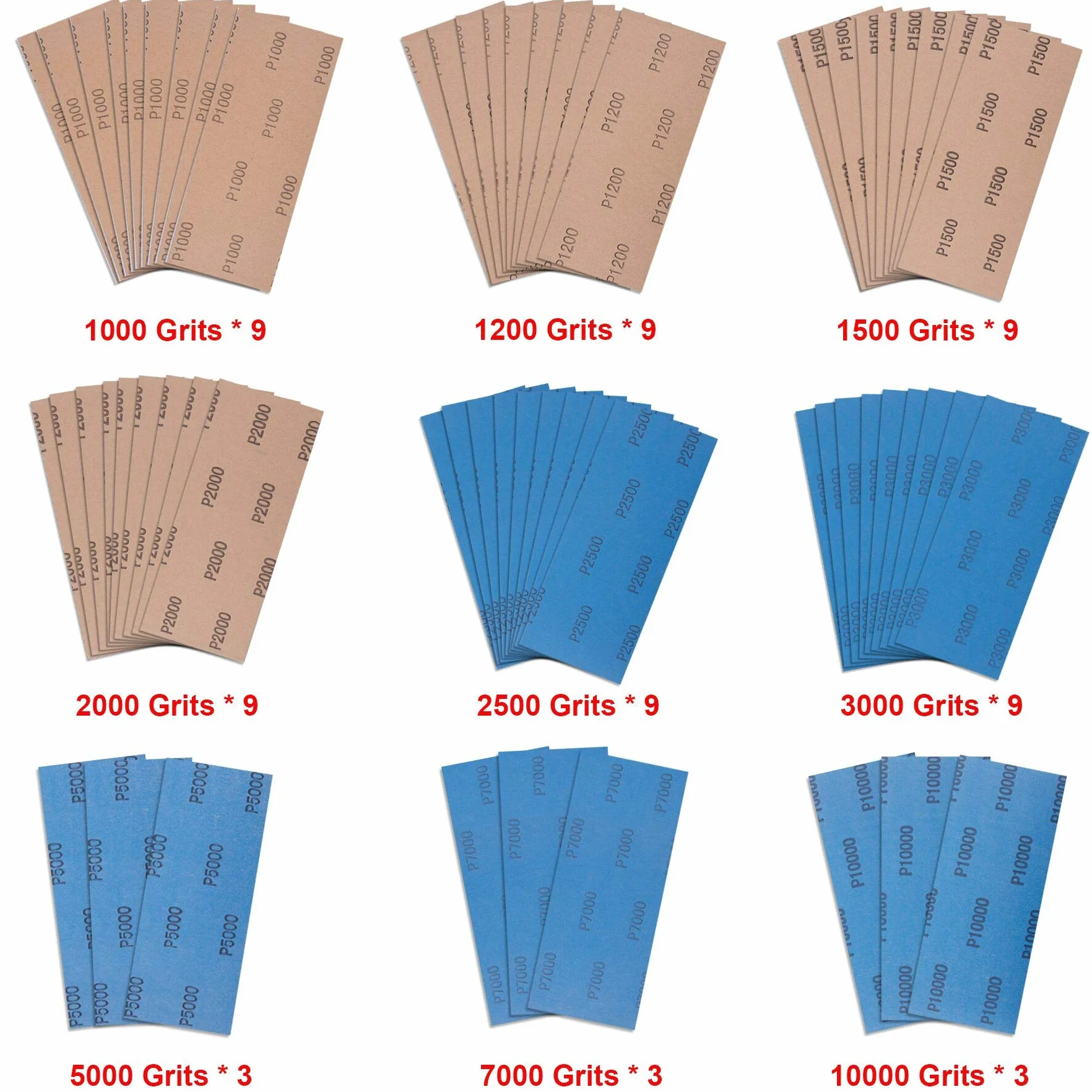 SIQUK 63 Pezzi Carta Abrasiva di 1000 1200 1500 2000 2500 3000 5000 7000 10000 Grana Secco e Umido Carta Vetrata 9 x 3,6 Pollici