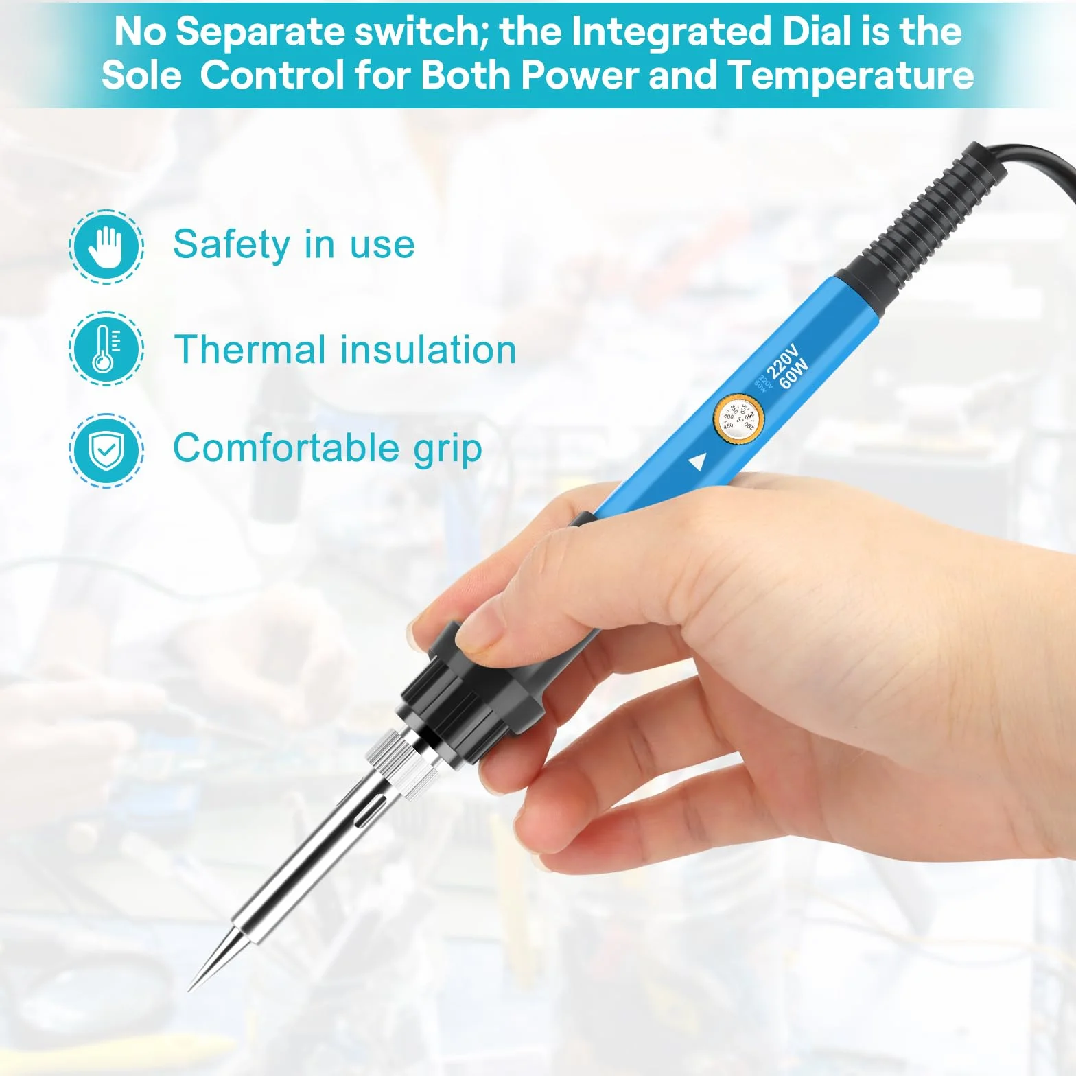 Saldatore Kit Professionale 60W Temperatura Regolabile 220-480°C con 5 Punte Saldatura Stagno