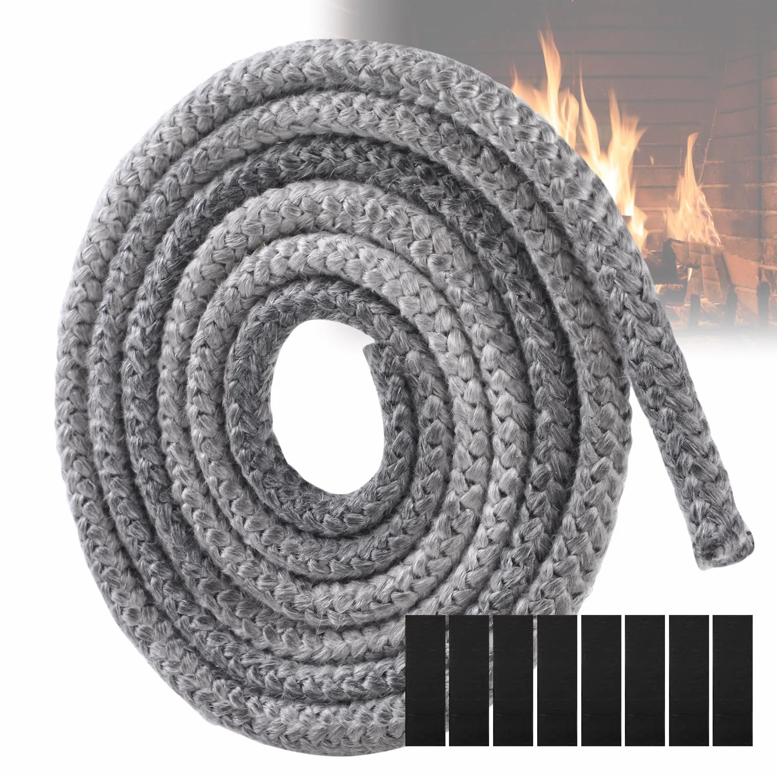 Guarnizione per Porta Stufa, GeeRic Φ12mm*2.5m Guarnizione per Camino+8 Nastri per Alte Temperature Fibra di Corda Ignifugo Guarnizione Isolante in Fibra per Stufe/Tubo di Forno/Caminetto/Camino