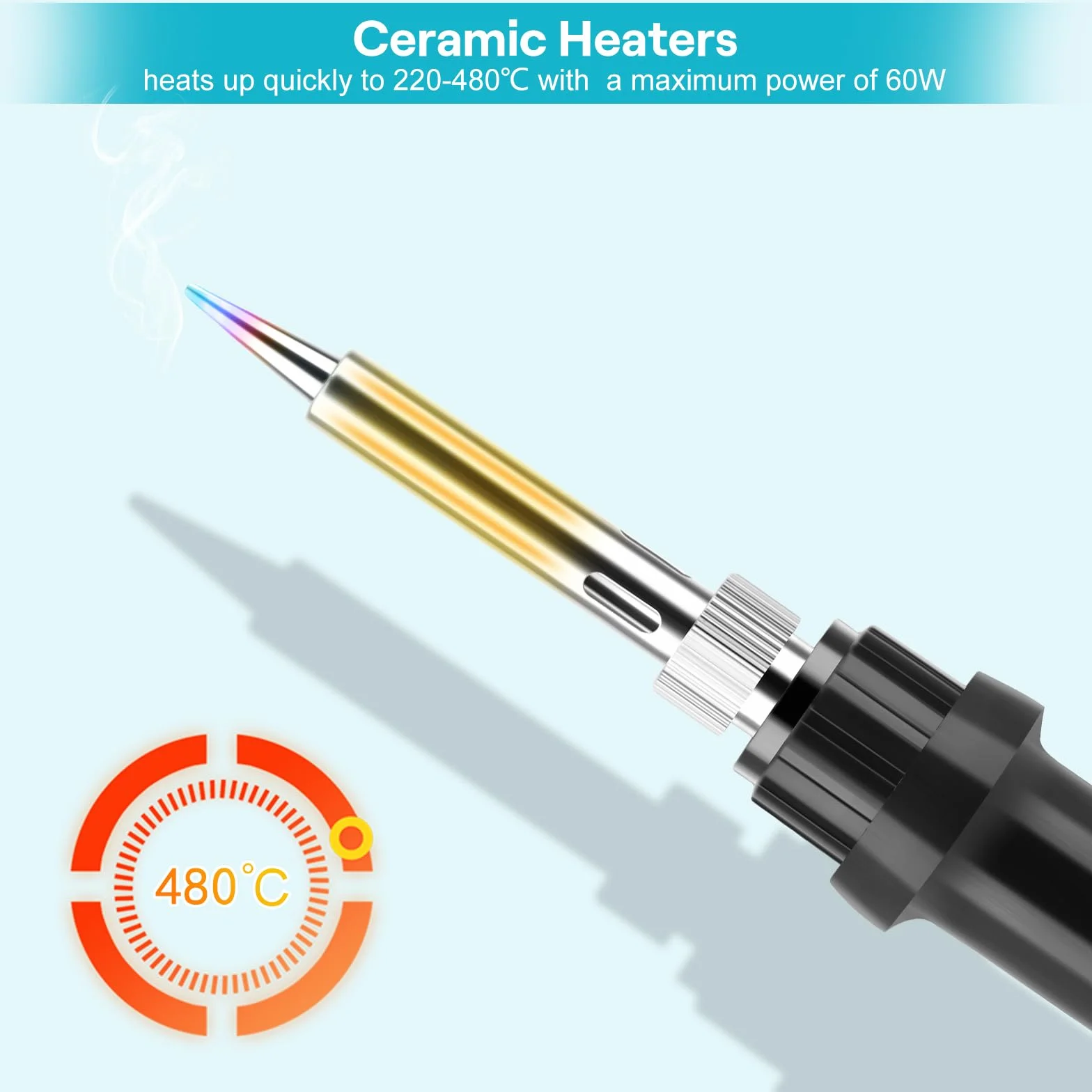 Saldatore Kit Professionale 60W Temperatura Regolabile 220-480°C con 5 Punte Saldatura Stagno