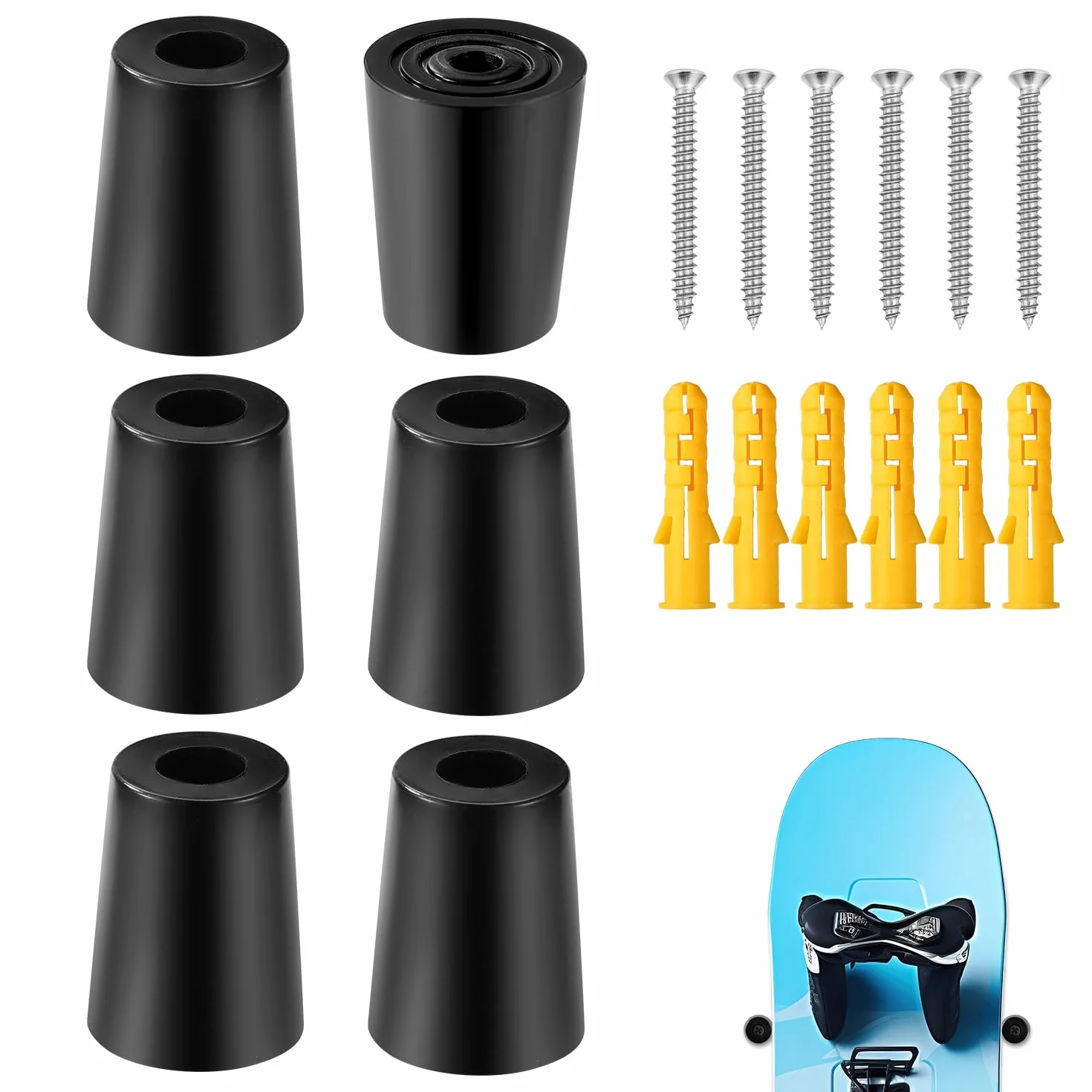 lasuroa 6pz Porta Sci Verticale, Supporto da Parete per Sci con Viti Tasselli di Espansione Porta Snowboard Verticale per Riporre e Mostrare in Modo Sicuro i Tuoi Sci Snowboard(Nero)