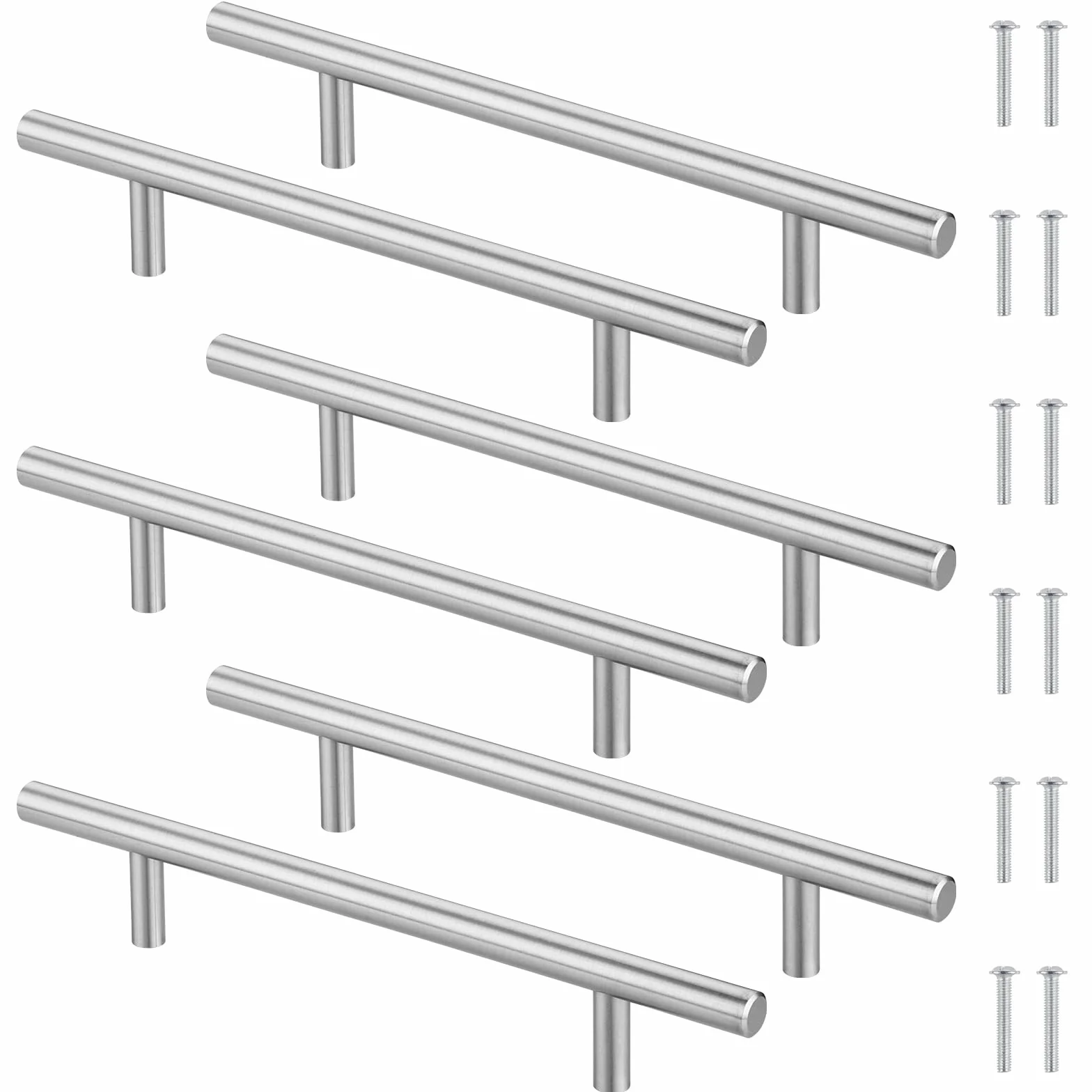 Maniglia, 6 Pezzi Maniglie Armadio, Distanza Tra i Fori 128mm, in Acciaio Inox, con 12 Viti, per Cassetti, Armadio, Mobili Decorazioni (Argento)