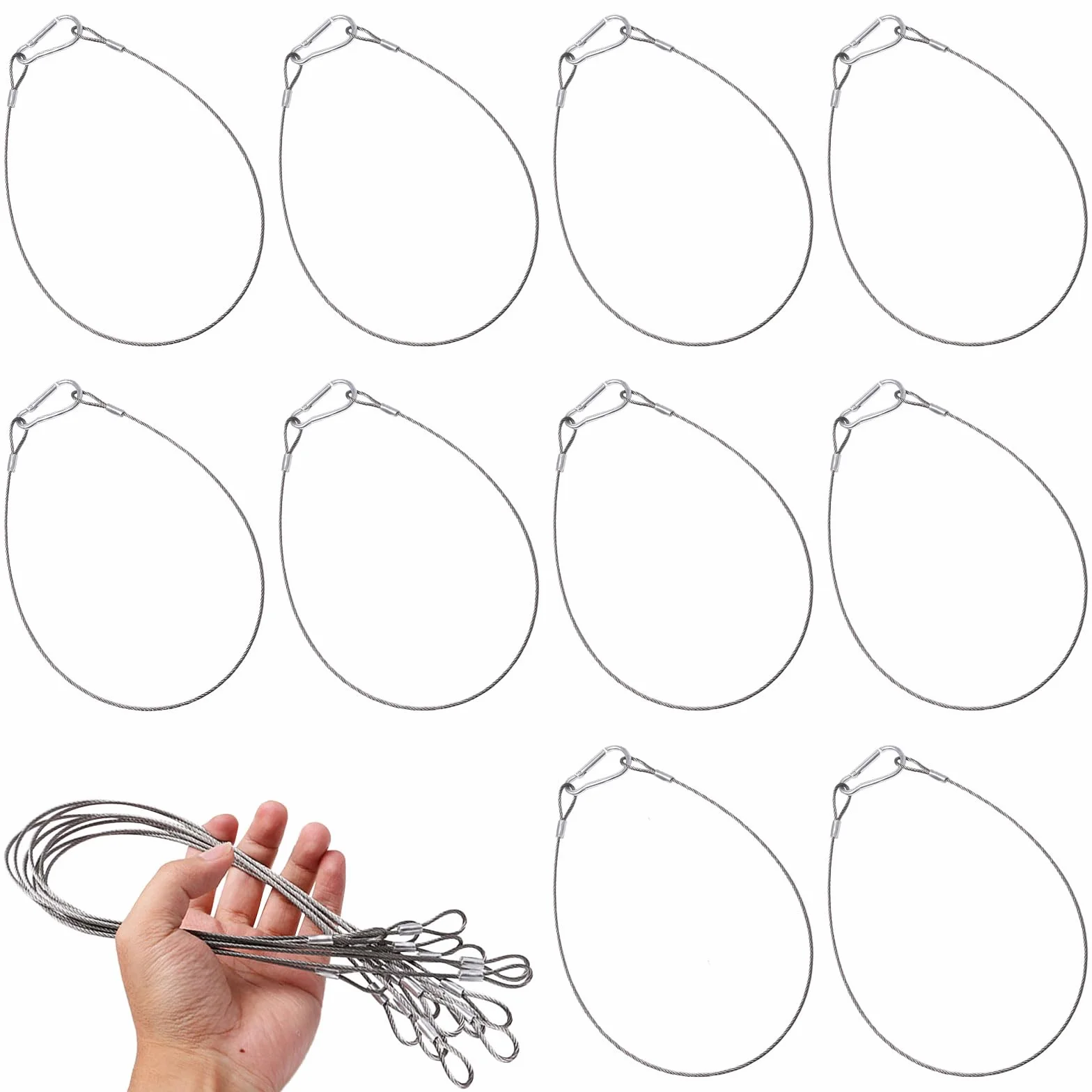 Cavo in Acciaio Inossidabile di Sicurezza 50cm x 2mm Toroidal con Moschettone 10 Pezzi per Biciclette, Bagagli
