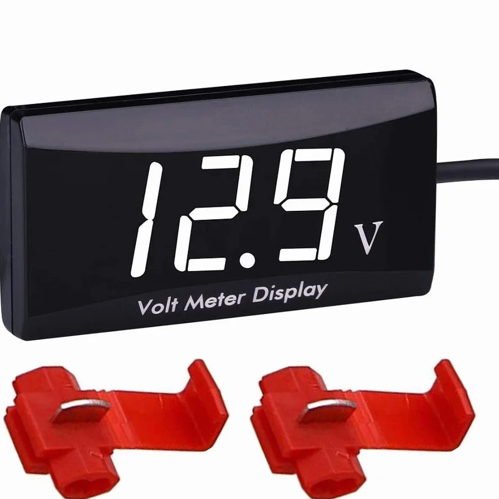 Greluma 1 Pezzo Voltmetro Digitale, Impermeabile DC 12V LED con Schermo per Moto, Auto con Morsetti per Cavi