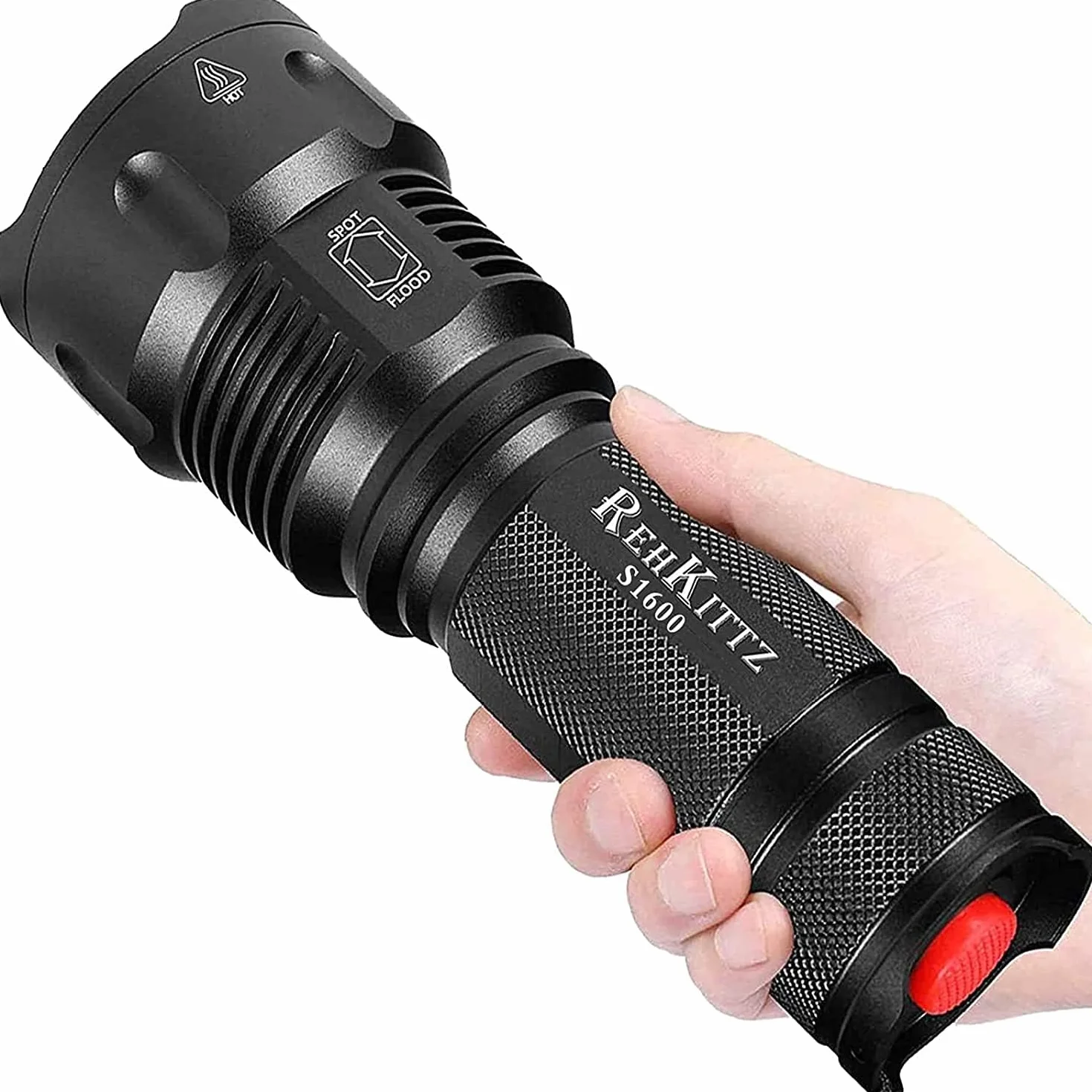 REHKITTZ Torcia LED 3300 Lumen Ultra Potente Regolabile Zoomable Torcia, per Attività Esterne o Fai Da Te.