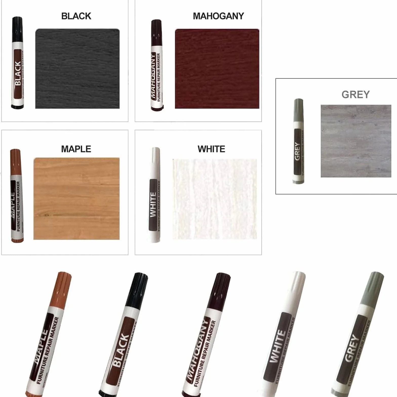 Pennarello Ritocco Legno,Parquet Ripara Graffi,Ripara Legno,Kit Riparazione Legno,Kit Riparazione Parquet,Wood Repair Kit,Floor Repair Kit,per Graffi,Macchie,Pavimenti,Armadietto,Tavolo,5 Pezzi