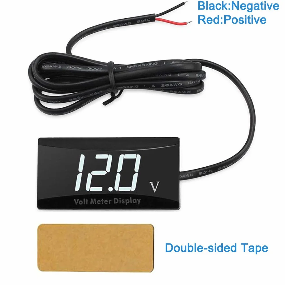 Greluma 1 Pezzo Voltmetro Digitale, Impermeabile DC 12V LED con Schermo per Moto, Auto con Morsetti per Cavi