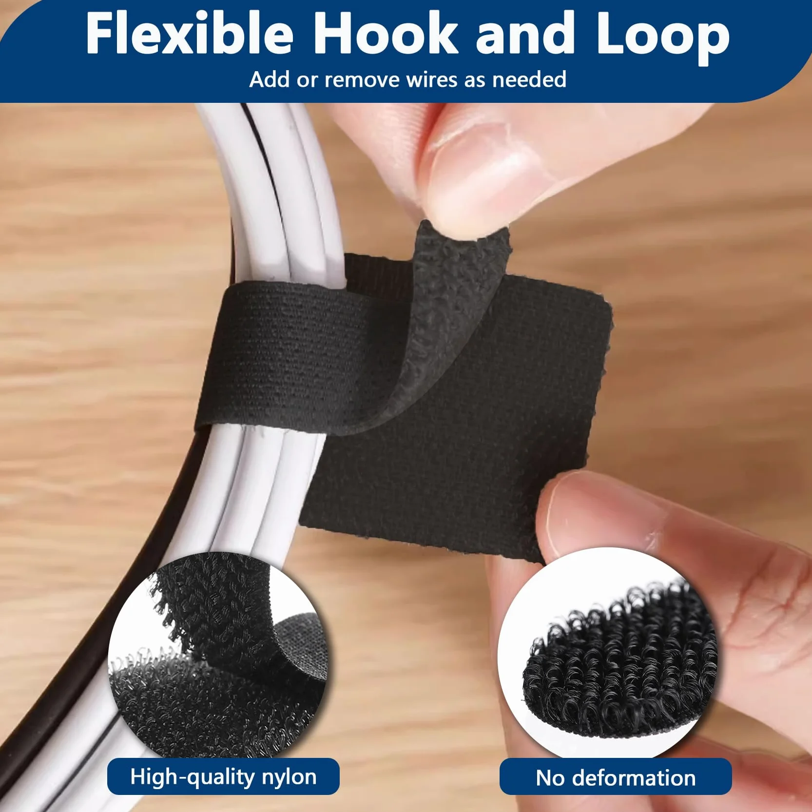 Abnii 50 pezzi per la gestione dei cavi da scrivania, fascette stringicavo autoadesive in velcro, organizer per cavi da scrivania, clip per cavi per TV, catena luminosa, nero, piccolo
