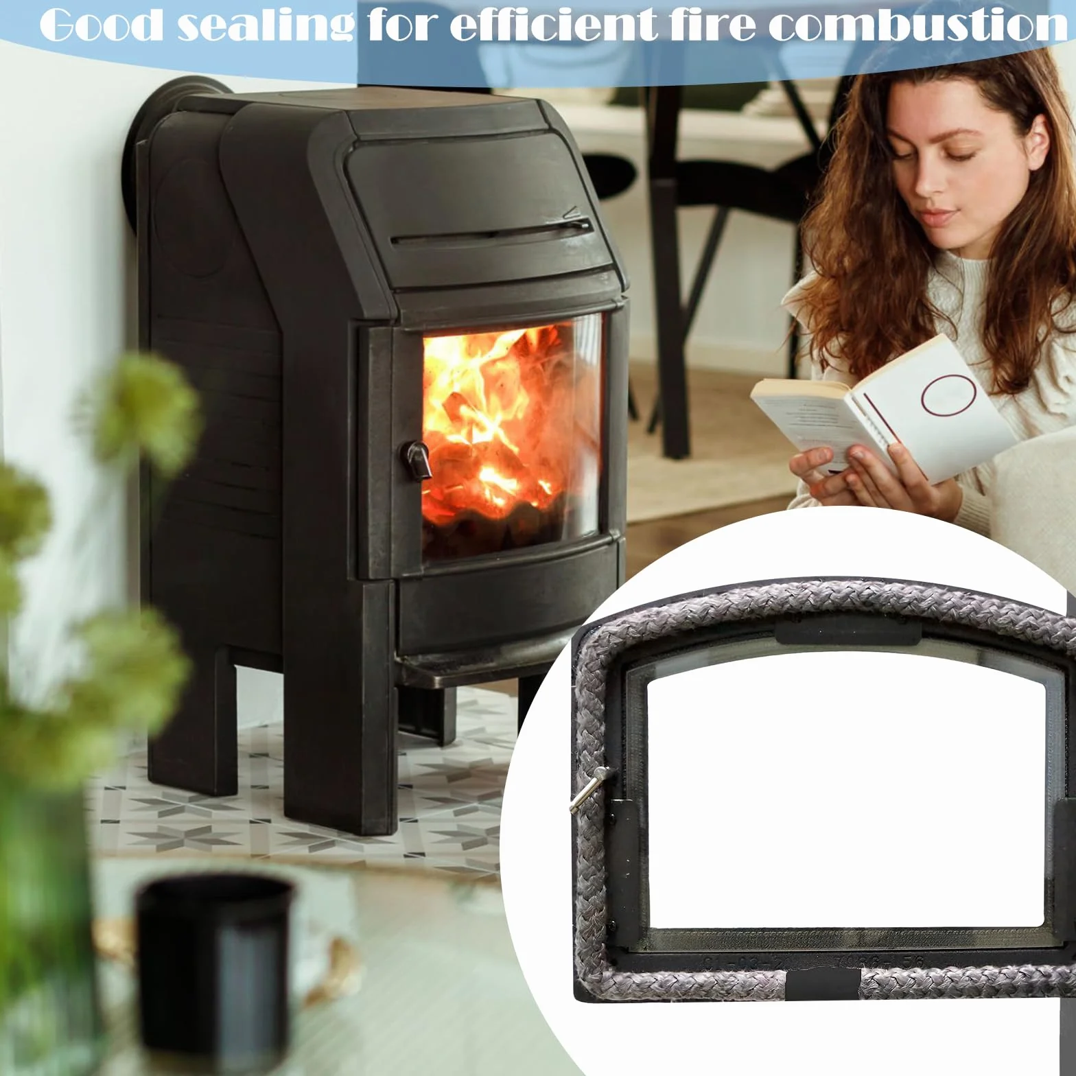 Guarnizione per Porta Stufa, GeeRic Φ12mm*2.5m Guarnizione per Camino+8 Nastri per Alte Temperature Fibra di Corda Ignifugo Guarnizione Isolante in Fibra per Stufe/Tubo di Forno/Caminetto/Camino