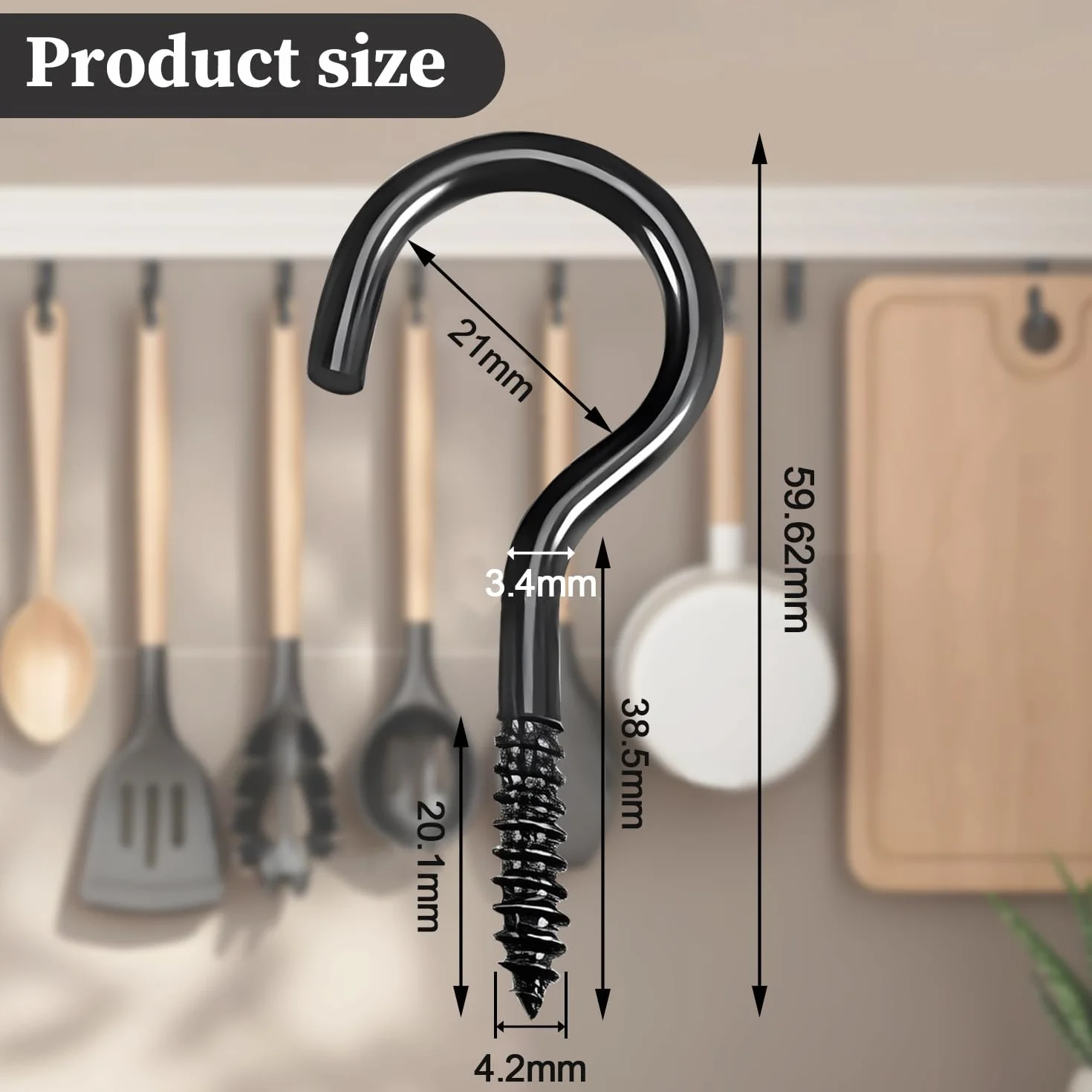 Gancio a vite nero Ganci a Vite per Soffitto ganci a vite in acciaio inox per Piante Sospese, Decorazione Artistica, Chiavi(40 Pezzi/M4-60mm)