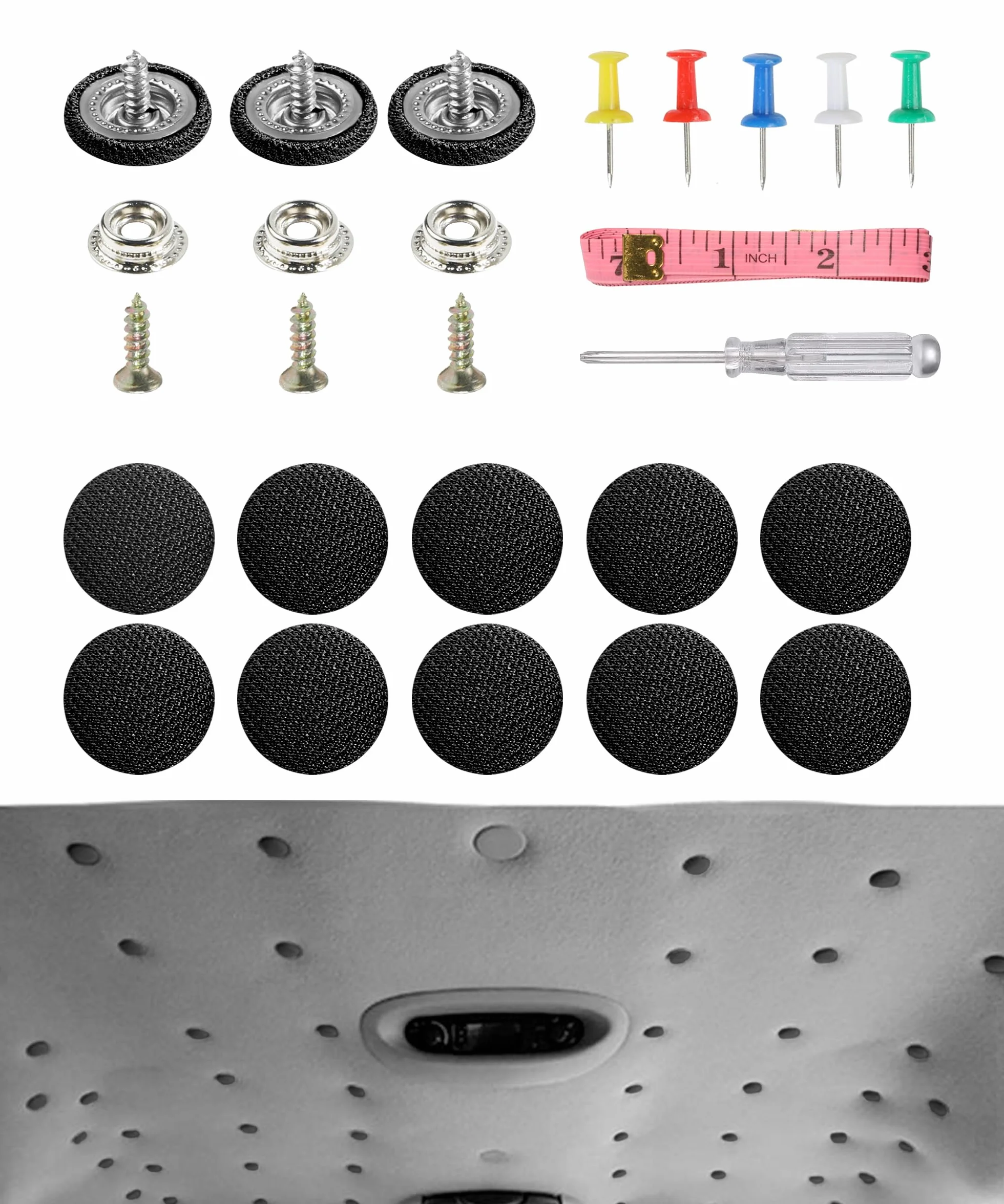 Kit Riparazione Cielo Auto 65PCS Fai Da Te Puntine Rivetti Nero