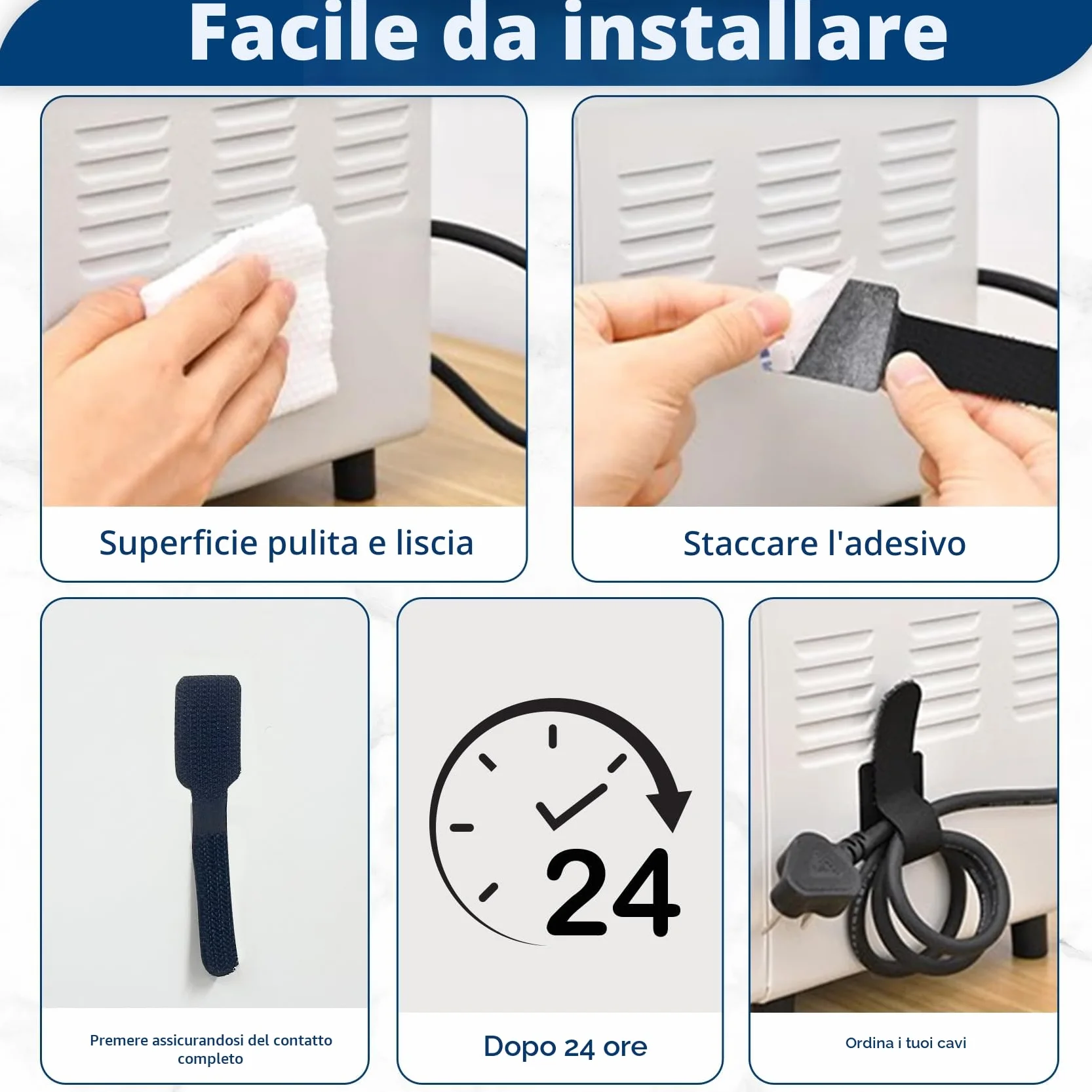 Abnii 50 pezzi per la gestione dei cavi da scrivania, fascette stringicavo autoadesive in velcro, organizer per cavi da scrivania, clip per cavi per TV, catena luminosa, nero, piccolo