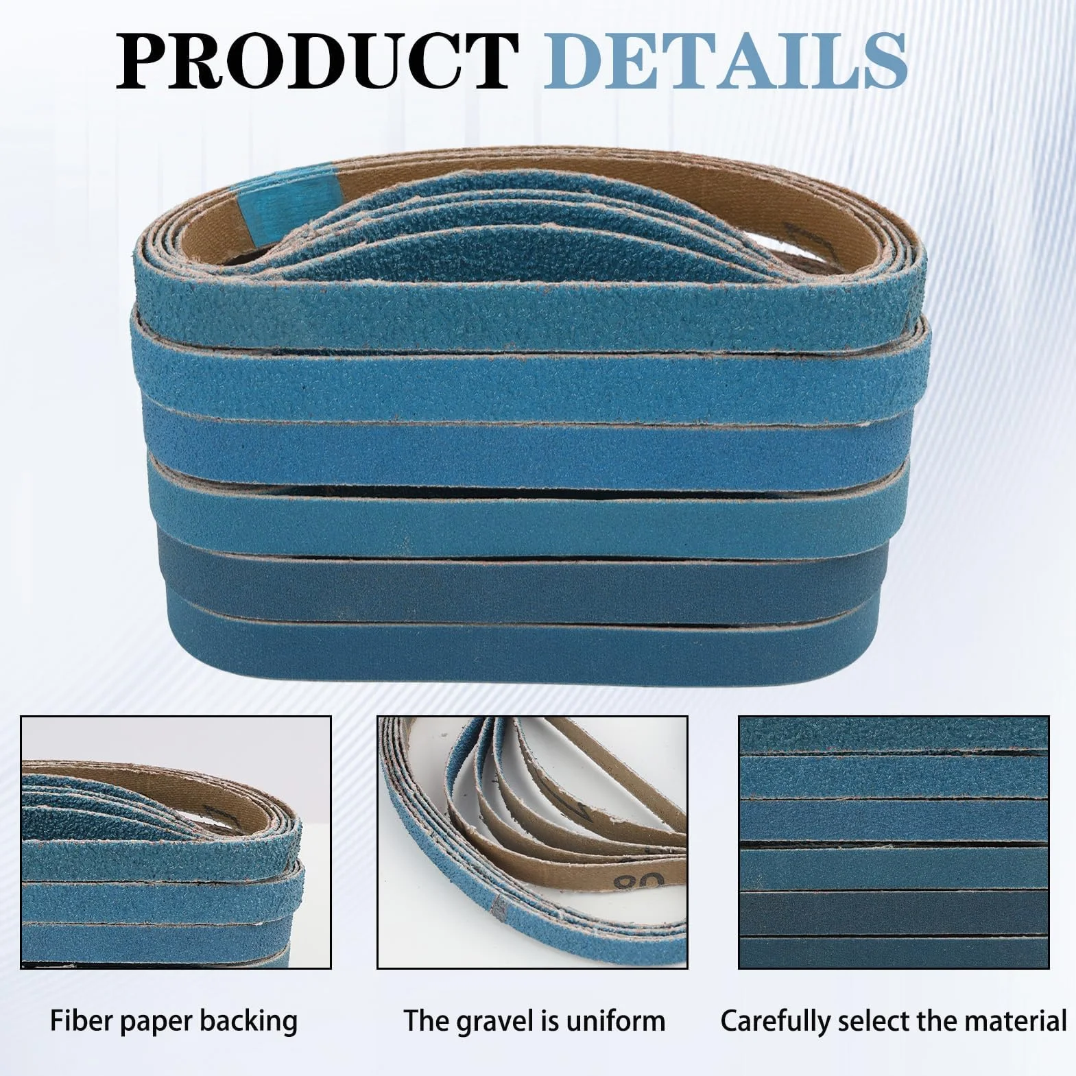 Nastri Abrasivi in Corindone di Zirconio, Set da 30 Pezzi, 10 x 330 mm, Cintura di sabbia blu Grane Multiple 60/80/100/120/240/320, per Rimozione di Ruggine e Lavorazione di Metalli e Legno