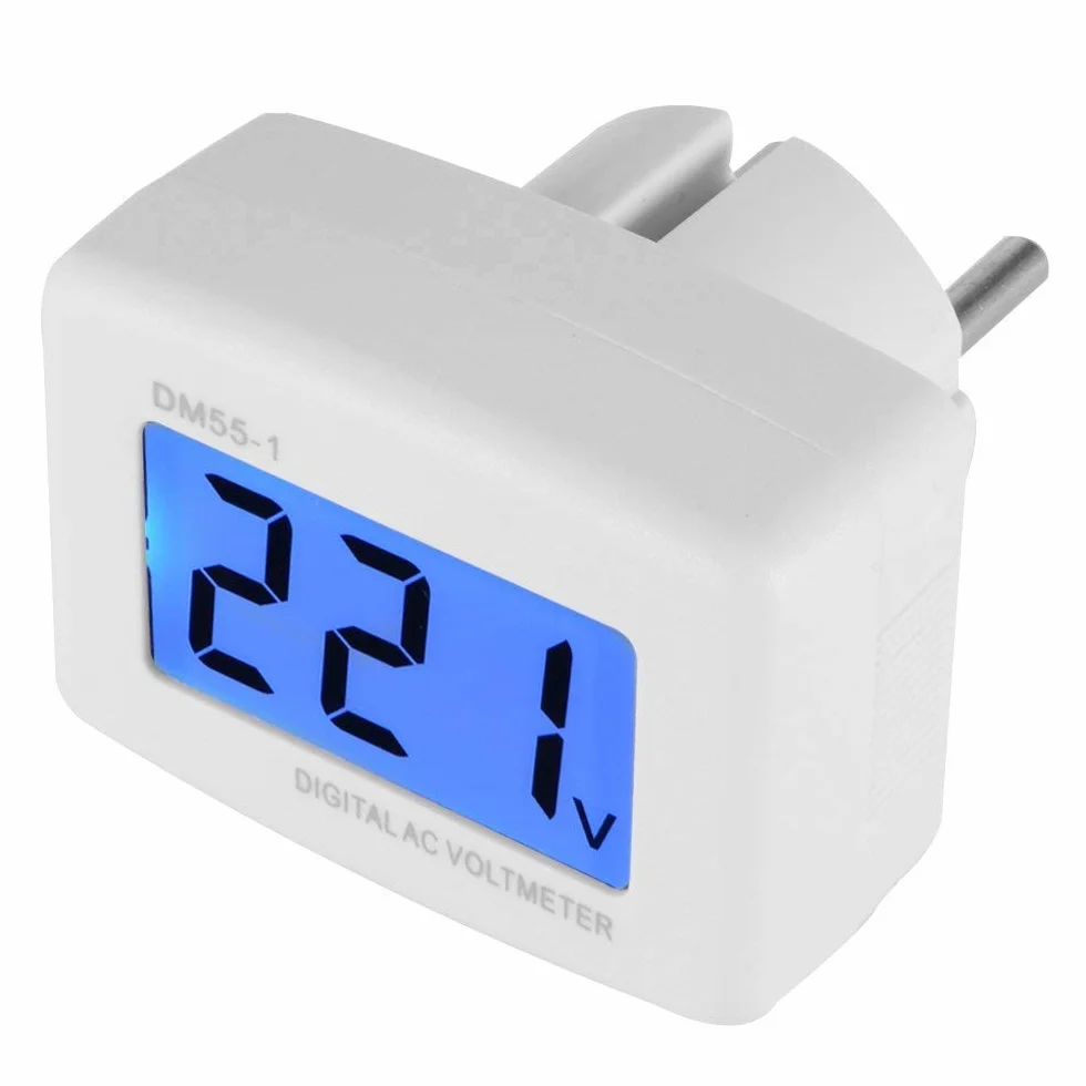 Spina Rotonda AC Voltmetro,Digital LCD DM55-1 AC 80-300V Plug Digital Voltage Meter
