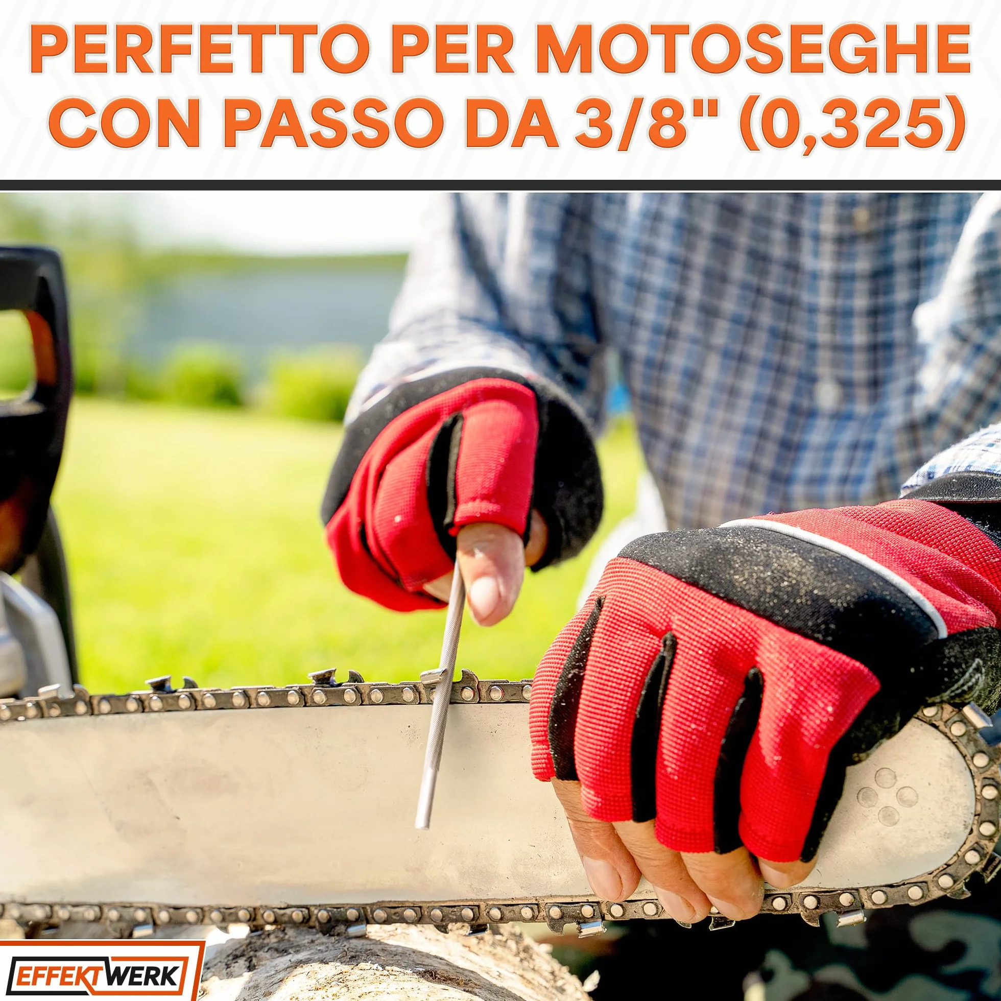 Set di lime per affilare motoseghe - 6 lime tonde compatibili con motoseghe con passo ⅜" (0,325) - Kit di strumenti efficiente per limare catene di seghe - di EffektWerk
