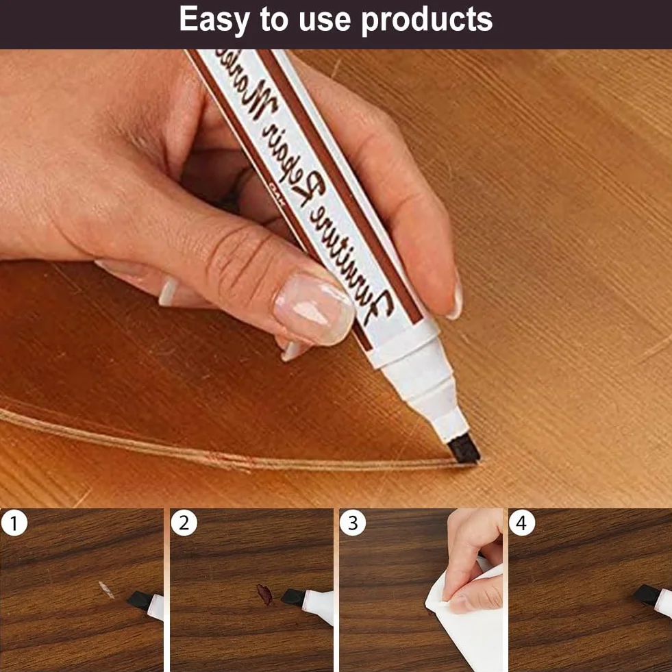 Pennarello Ritocco Legno,Parquet Ripara Graffi,Ripara Legno,Kit Riparazione Legno,Kit Riparazione Parquet,Wood Repair Kit,Floor Repair Kit,per Graffi,Macchie,Pavimenti,Armadietto,Tavolo,5 Pezzi