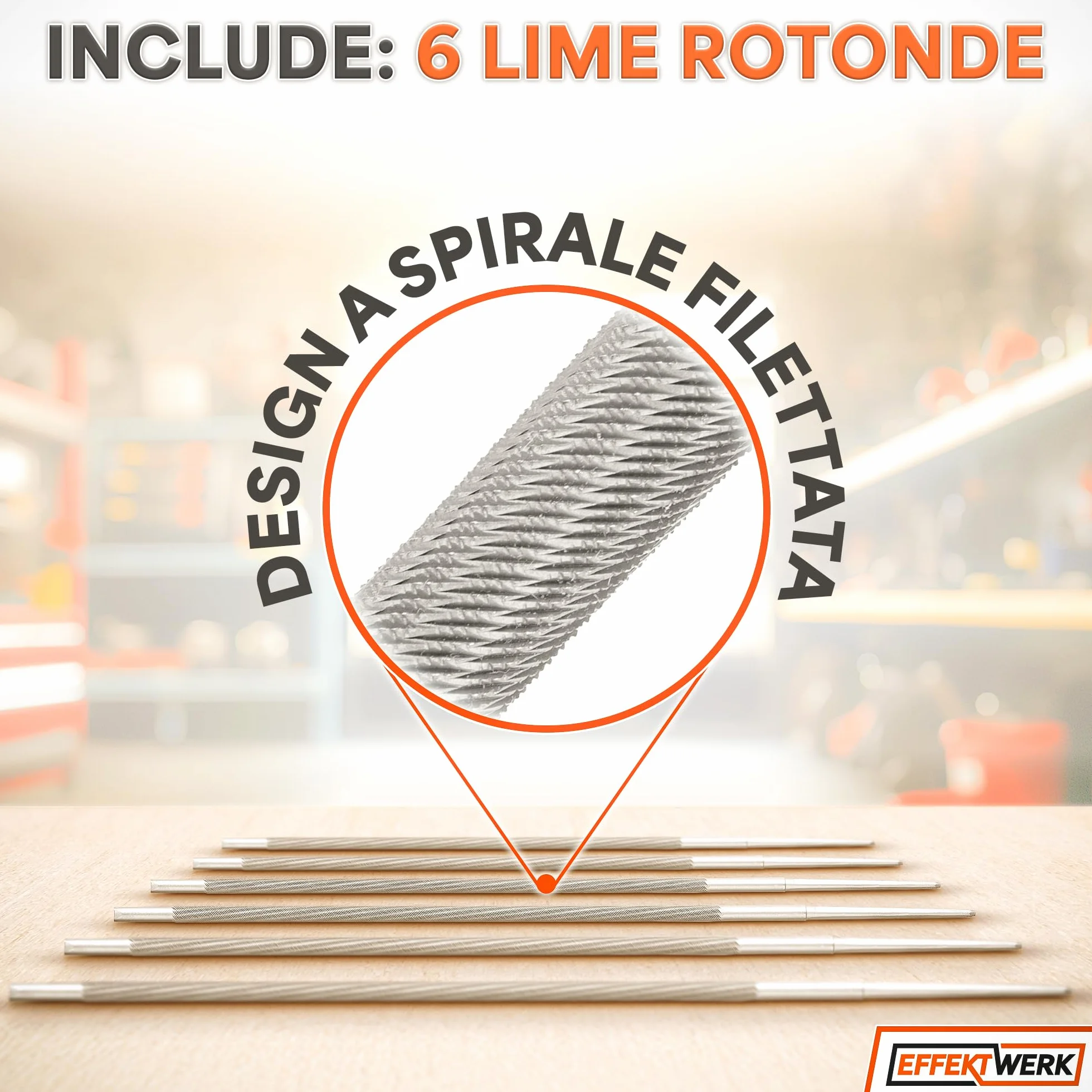 Set di lime per affilare motoseghe - 6 lime tonde compatibili con motoseghe con passo ⅜" (0,325) - Kit di strumenti efficiente per limare catene di seghe - di EffektWerk