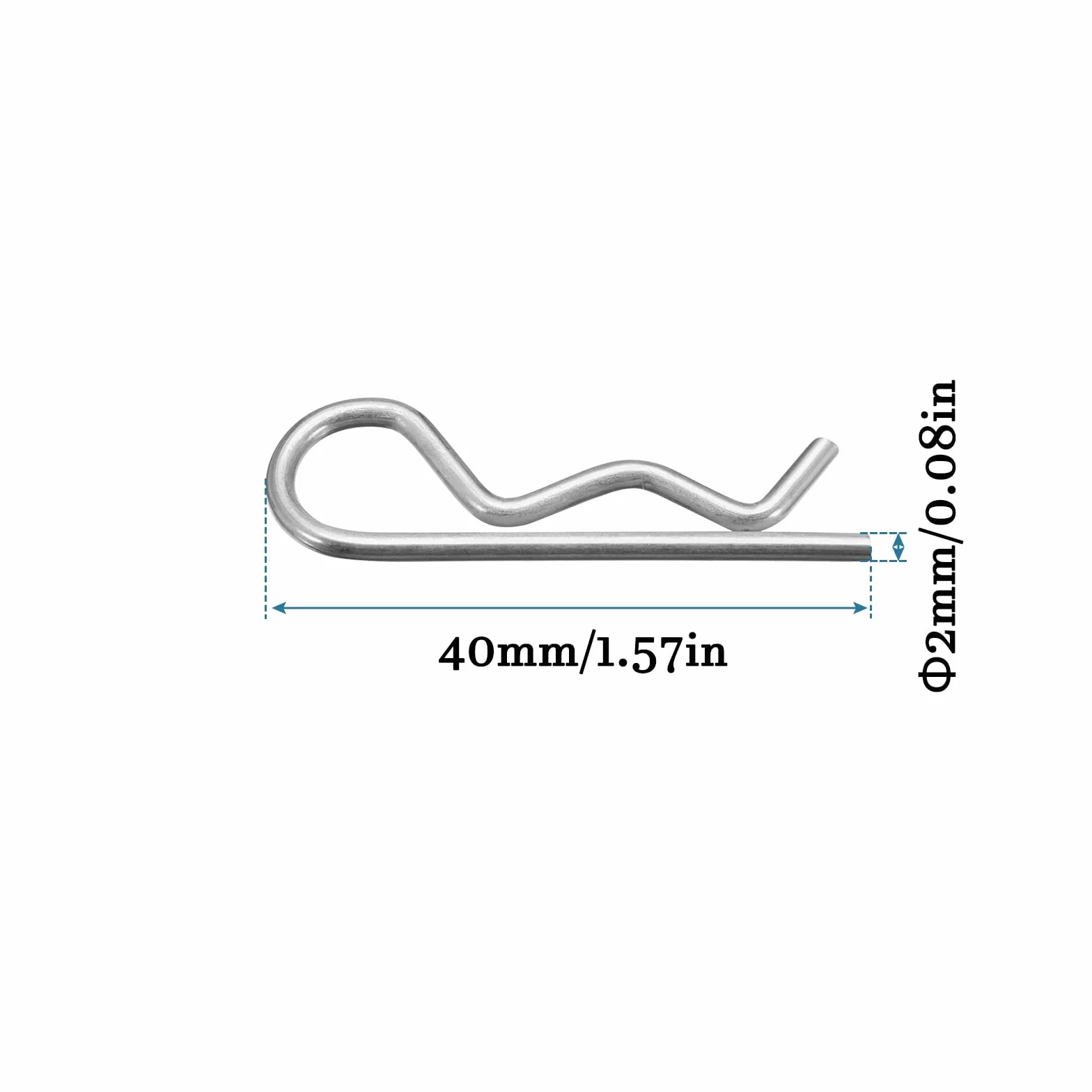 QUARKZMAN R Sagomato Molla Coppiglia Clip Perno x 20pz Carbonio Acciaio Fissaggio Assortimento Fissaggio Capelli Perno per Fattoria e Attacco Perno Blocco Sistemi, [Argento Tono, 2mm x 40mm]