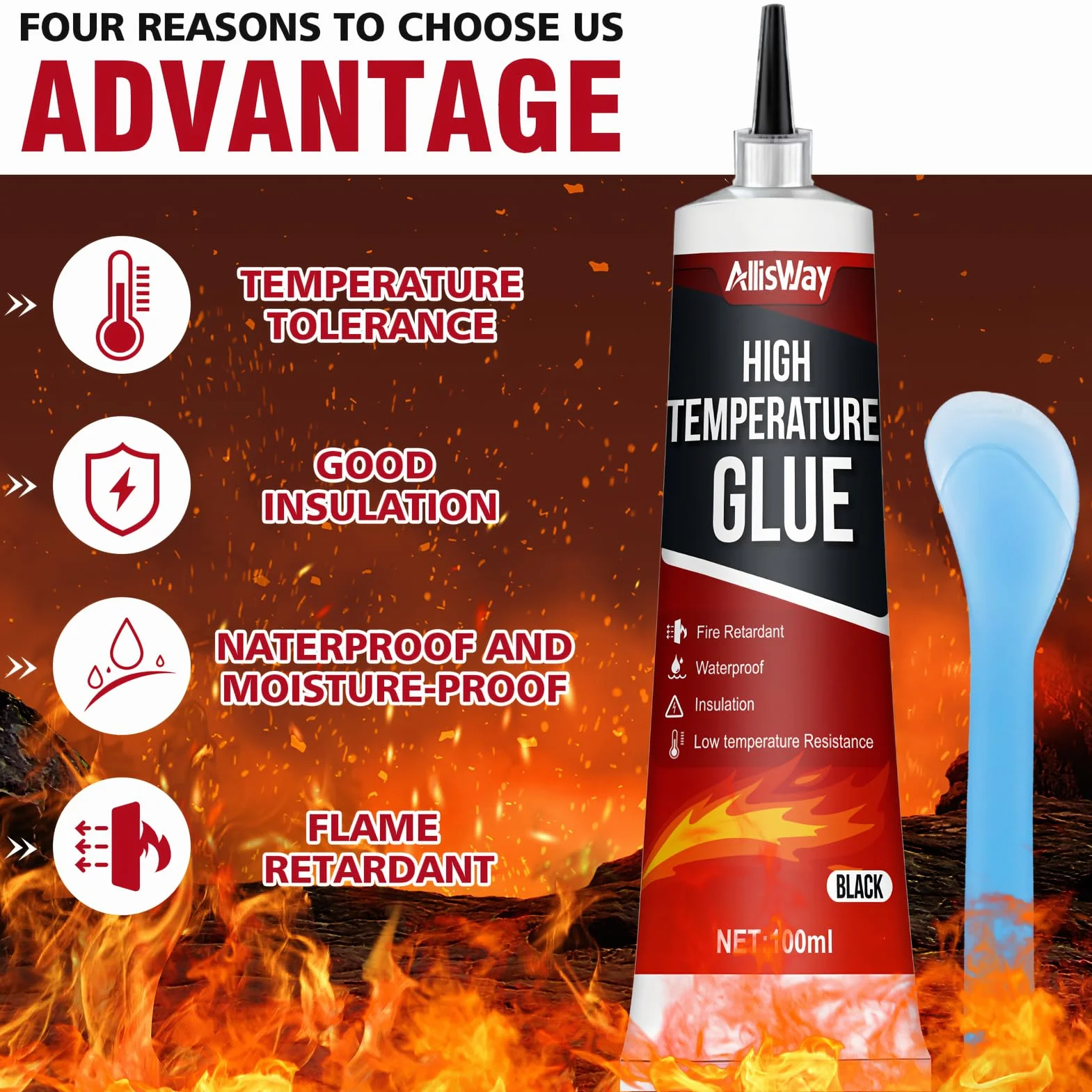 Silicone Alta Temperatura per Stufe, Silicone Nero Sigillante, Colla Alte Temperature per Forno a Microonde, Forno, Piano Cottura a Induzione Cappa Aspirante,100ML
