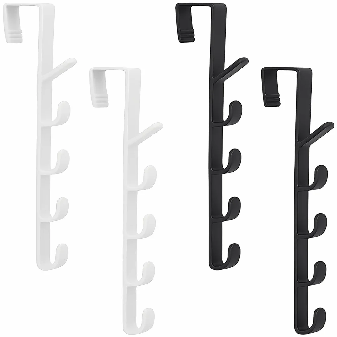 4 Pezzi Ganci Per Porta, Appendi Abiti Da Porta Senza Fori, Crogioni Per Abiti A Sospensione Per Porte, 5 Crogioni, Per Porte, Armadi, Creme, Bagni (Nero, Bianco, 4,5 * 26,5 cm)