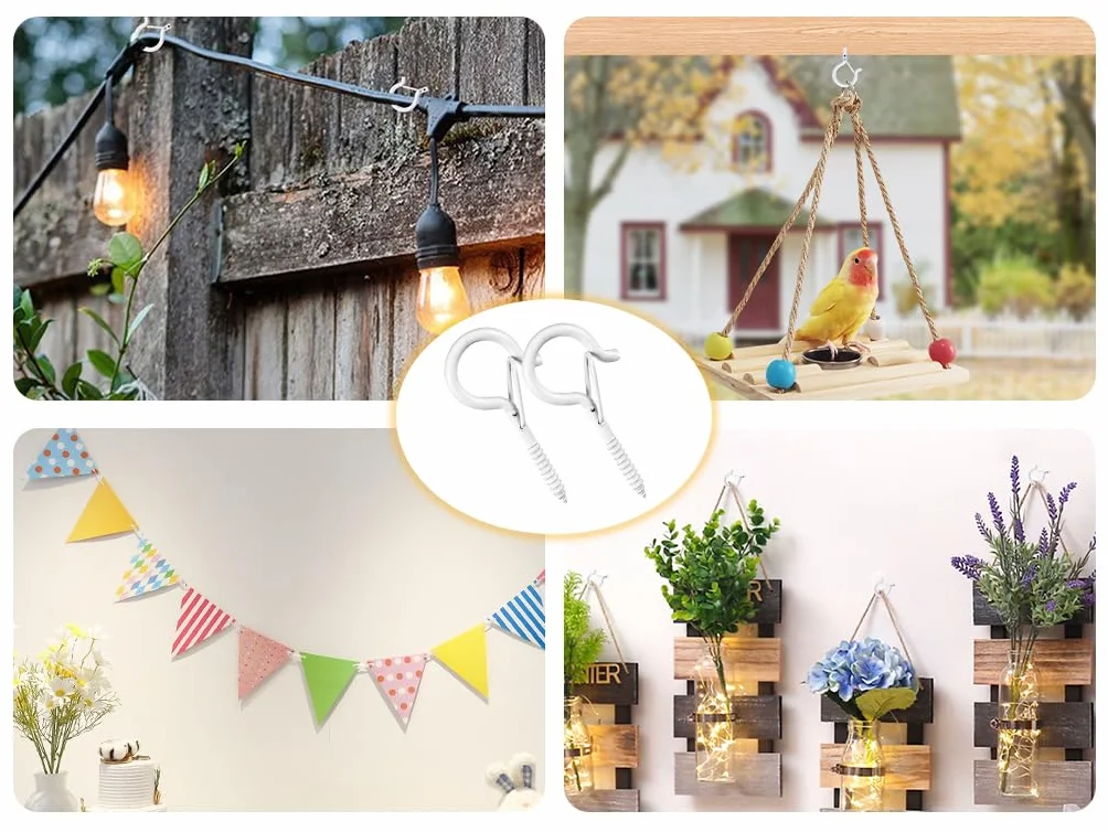 30PCS Ganci Avvitabili Ganci Q-Hanger, Ganci a Vite per Soffitto con Fibbia di sicurezza, Soffitto Chiusura Sicurezza Gancio, Gancio per Vite Acciaio Inossidabile, per Gabbia, Botanica (Bianco)