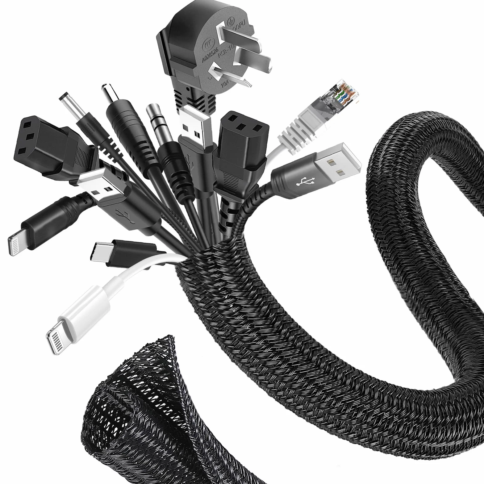 Romon 3m Guaina Cavi Intrecciata, 25-32 mm Flessibile Self-closing Raccogli Cavis, Tagliabile Nascondi Cable Management, Espandibile Copri Cables Elettrici per TV Computer Ufficio Casa Auto- Nero