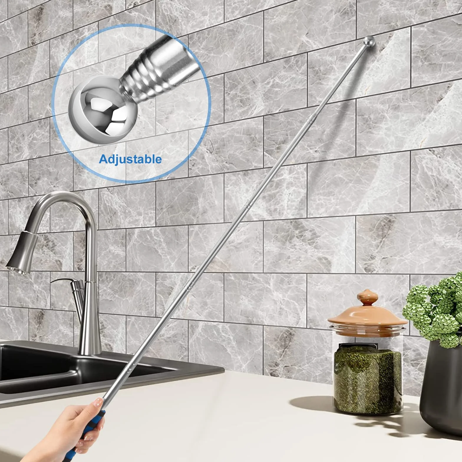 Martello a Tamburo Cavo Martello di Rilevamento Telescopica Regolabile Strumento di Ispezione della Casa per Piastrelle Pavimenti Soffitti Pareti Controllo 115 cm 2 Pezzi (Blu)