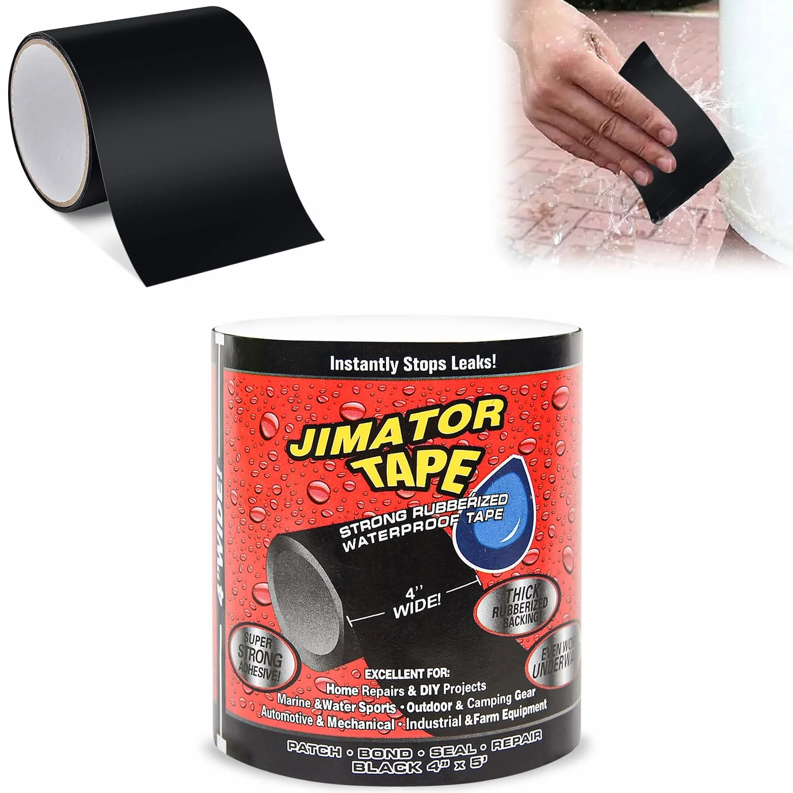Nastro di riparazione adesivo forte in silicone nero, nastro flessibile impermeabile per fermare istantaneamente le perdite, per guarnizioni rotte