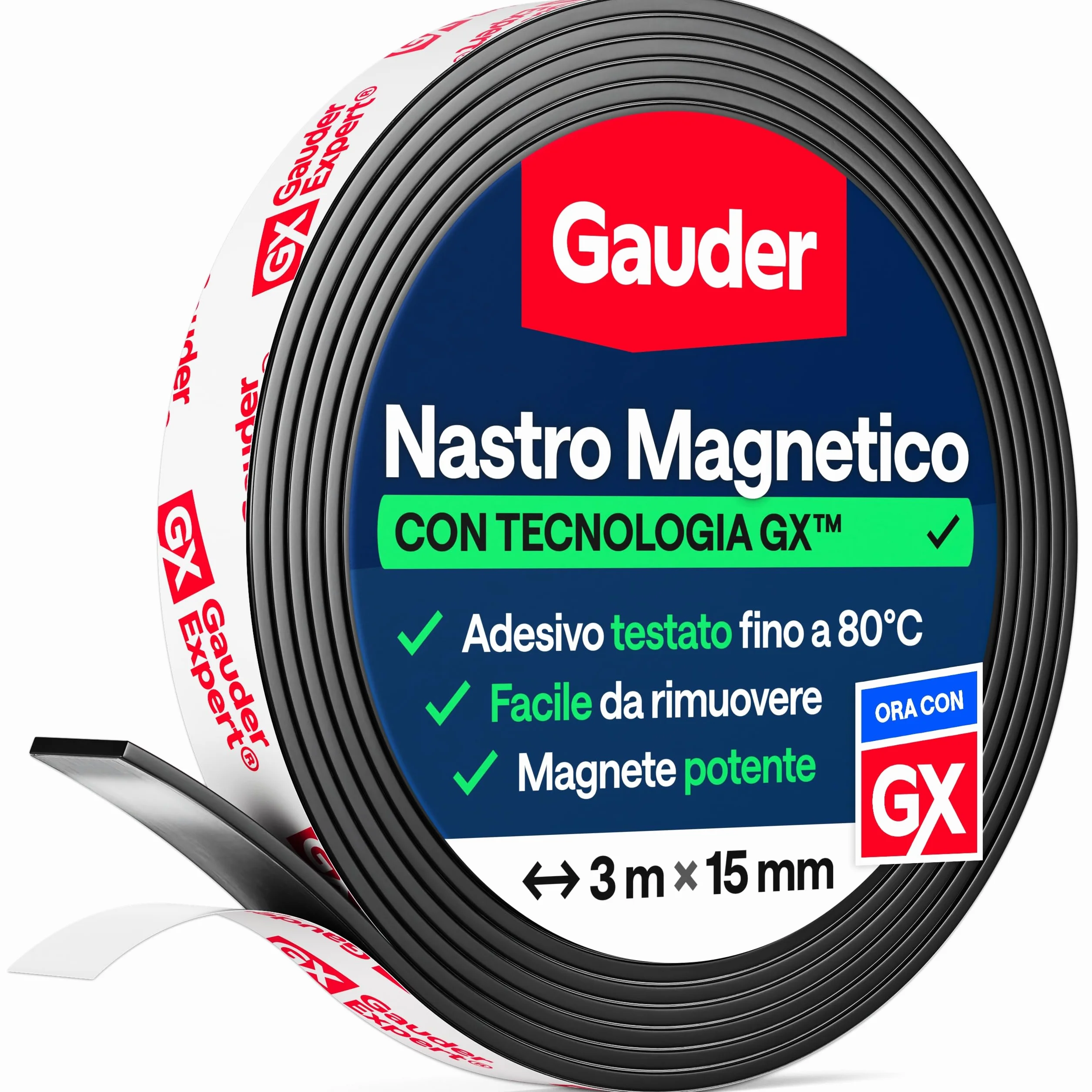 GAUDER Nastro Magnetico Autoadesivo Forte Striscia Magnetica Tagliabile 3 m x 15 mm
