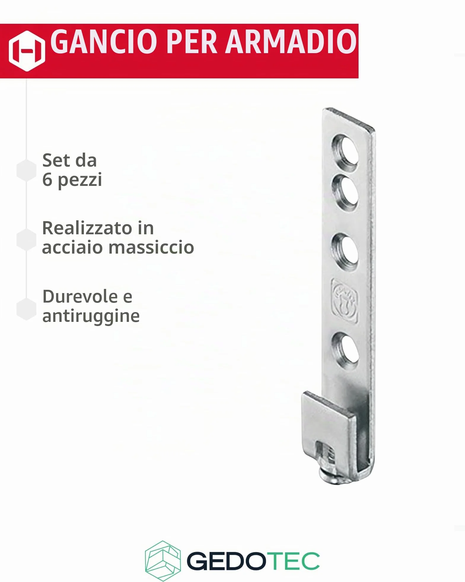 Gedotec appendiabiti appendiabiti armadio metallico cucina sospesa per pensile a parete | Acciaio zincato | Capacità di carico del supporto del mobile: 120 kg | 6 pezzi