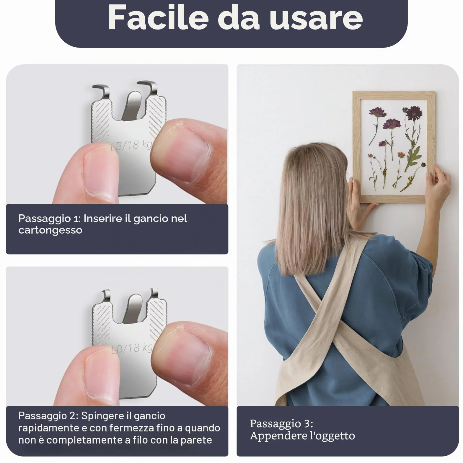 Gancio per Quadri ad Artiglio per Cartongesso 10 Pezzi Ganci da Parete per Appendere Specchi Foto Poster