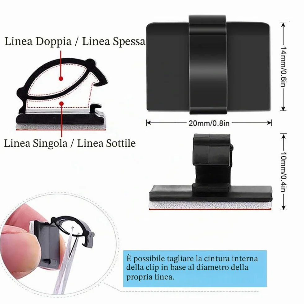 Fermacavi Adesivi 3M 100 Pezzi Clip per Cavi da Esterno Organizzatore Regolabile Nero