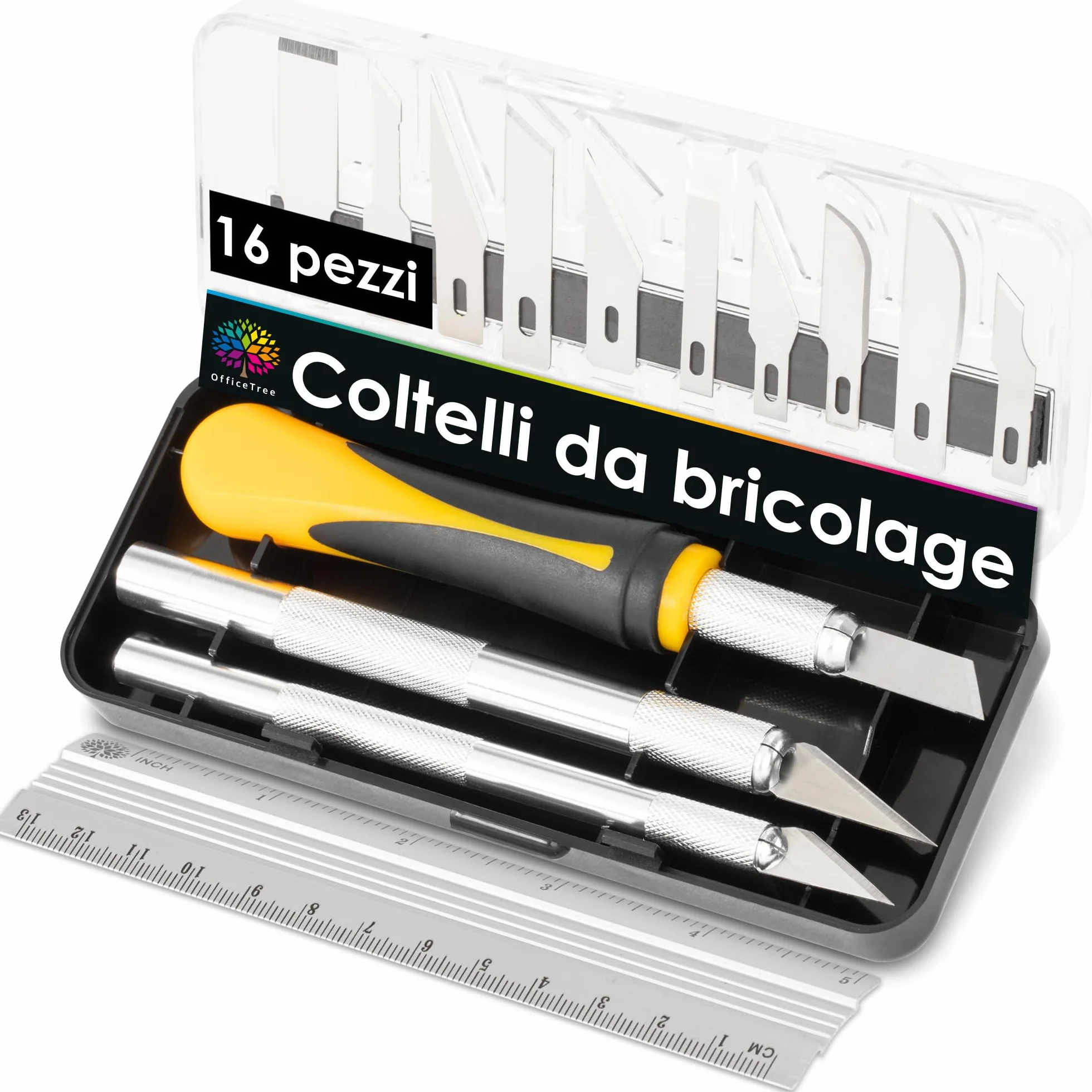 OfficeTree Bisturi Modellismo 16 Pezzi Cutter di Precisione con 3 Bisturi e 13 Lame Taglierino per Carta