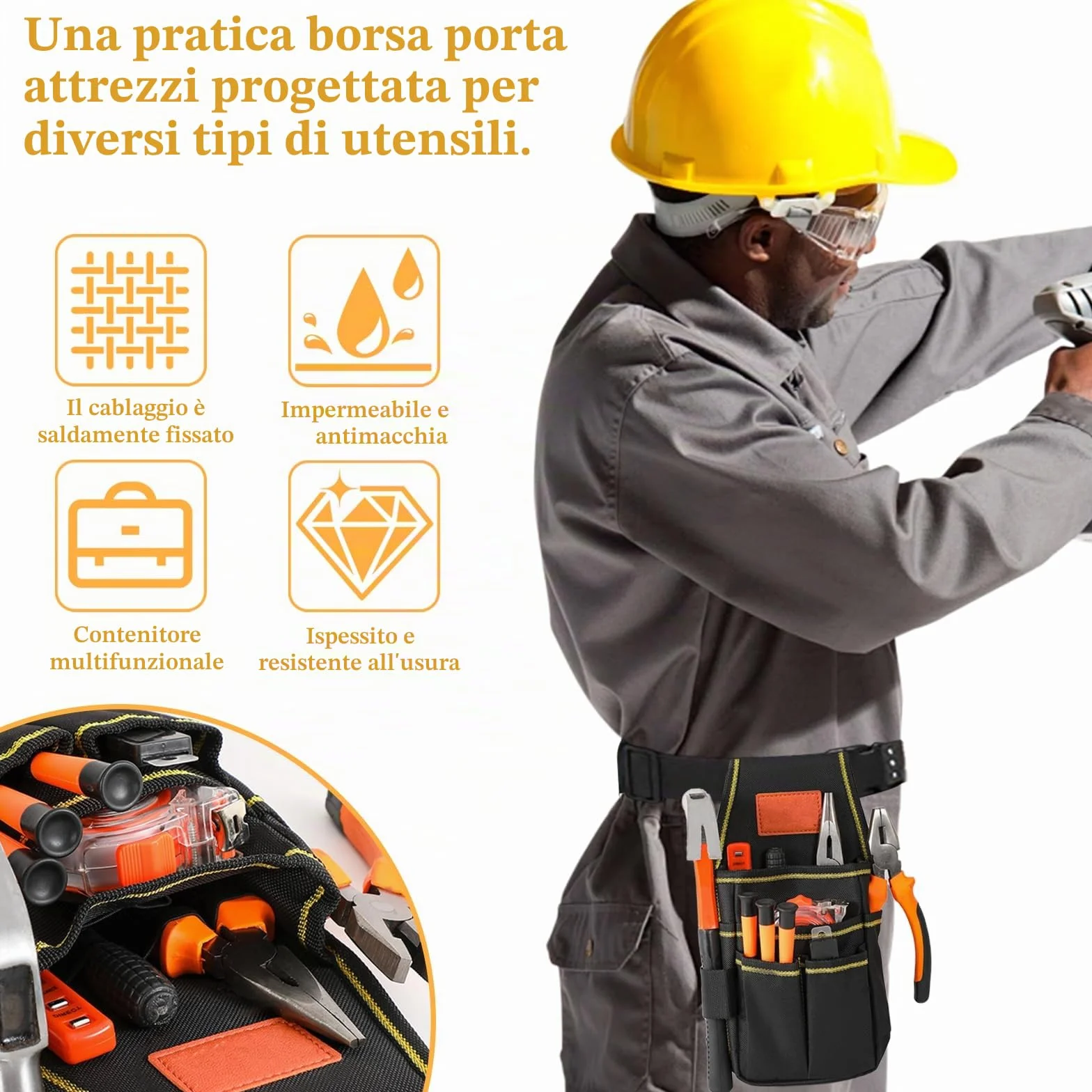 Borsa da Cintura per Attrezzi Marsupio Porta Attrezzi in Tela Oxford Cinture Porta Attrezzi Multi Tasche con Cinture Regolabile per Elettricista Carpentiere Tecnico Manutenzione