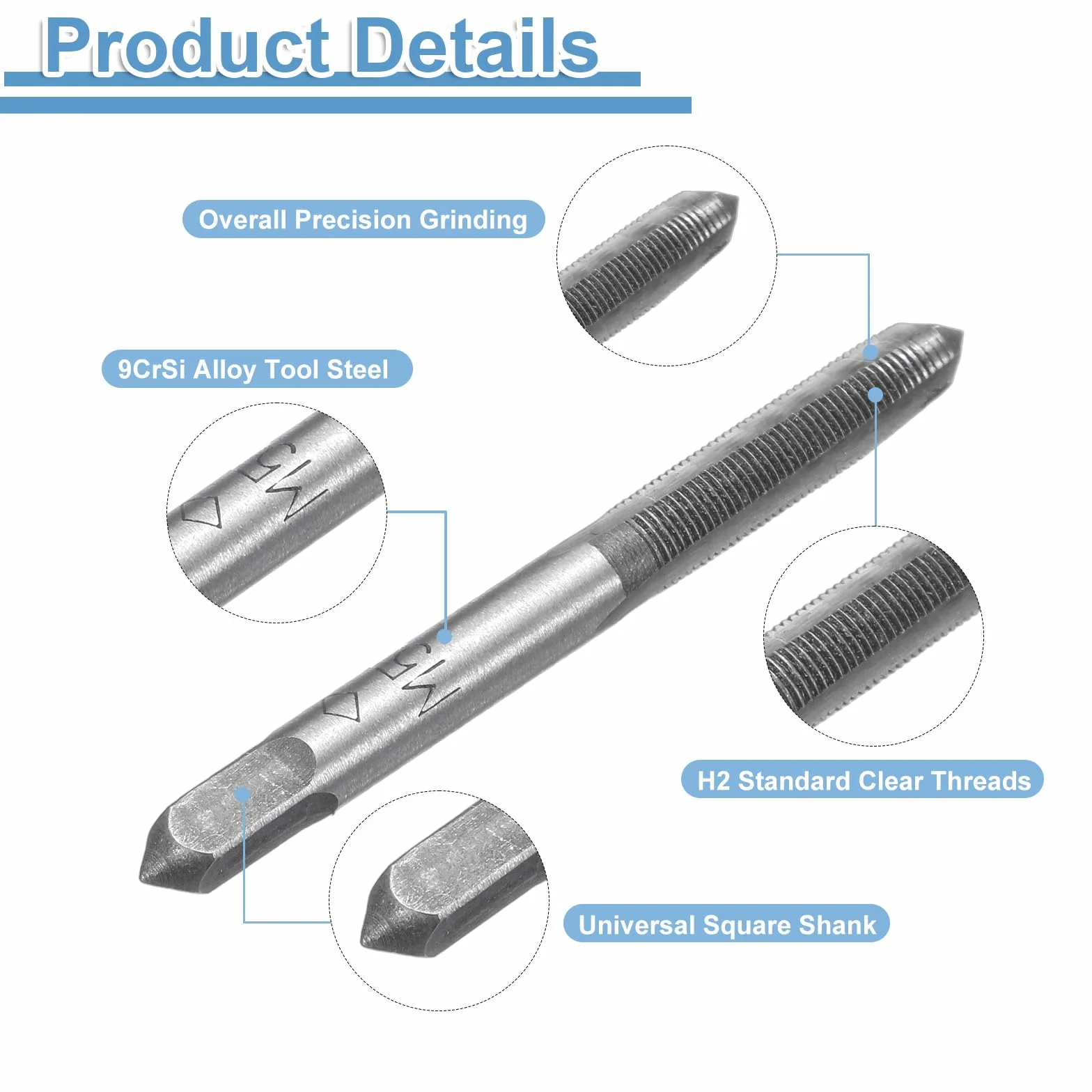 QUARKZMAN 2 Set Metric Hand Taps, M5 x 0.5 H2 Thread Taper + Bottom Tap, 9CrSi Alloy Tool Steel Screw Threading Milling Tapping Tool Kit
