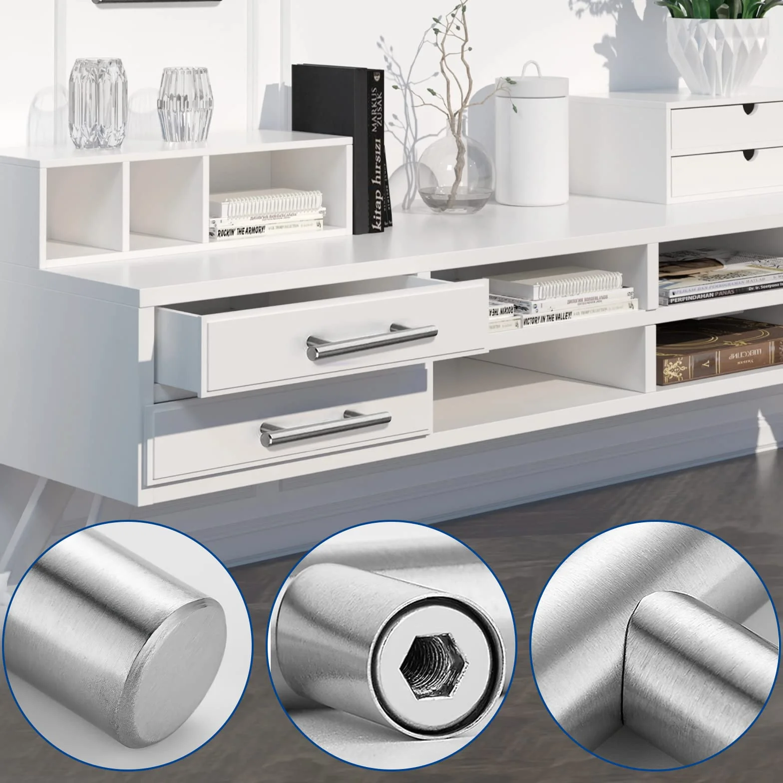15 Pezzi Maniglie per Mobili da Cucina, per Armadietti Spazzolati Vuoti, in Acciaio Inox con Viti, Distanza Tra i Fori 128mm, per Cassetto Armadio Porta (198mm, Argento)