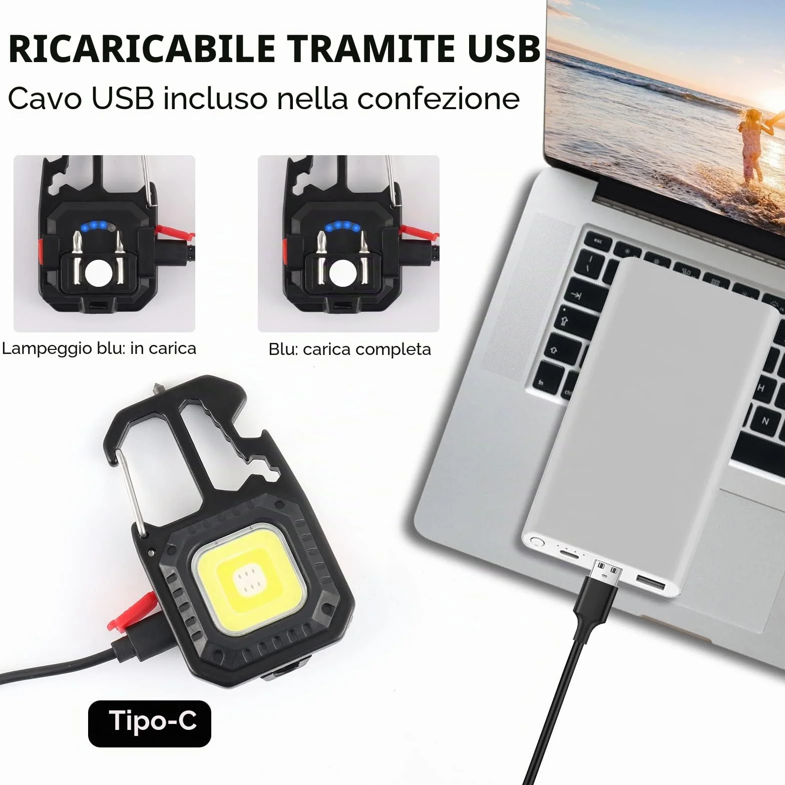 ZWOOS 2 pz Mini Torcia a LED Lampada da Lavoro Portatile 800 Lumen, 7 Modalità, Ricaricabile e Impermeabile Illuminazione di Emergenza Impermeabile per Uso Terreno