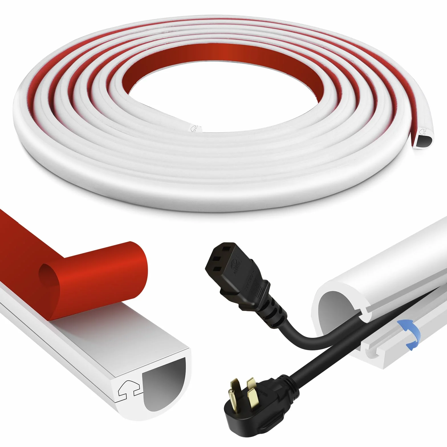 Canalina passacavi adesiva canaline per cavi in silicone copricavi flessibile copri fili elettrici per muro pavimento (Bianco, 14mm×10mm×1m)