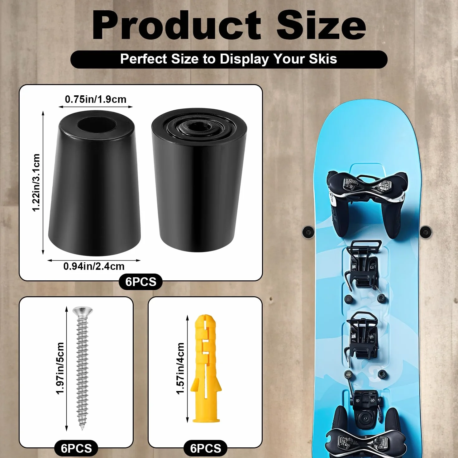 lasuroa 6pz Porta Sci Verticale, Supporto da Parete per Sci con Viti Tasselli di Espansione Porta Snowboard Verticale per Riporre e Mostrare in Modo Sicuro i Tuoi Sci Snowboard(Nero)