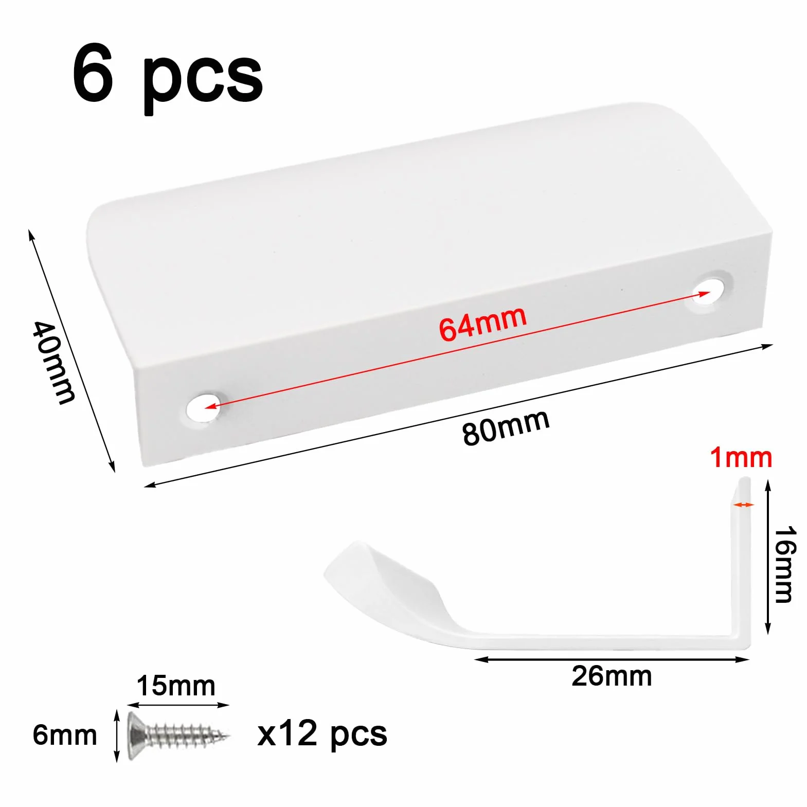 6 Pezzi Maniglie per Mobili 80 mm,per Mobili Moderni con 12 Viti Cassetti Maniglia per Mobili,Armadio Nascoste Maniglie da Incasso Cucina per Casa,Cassetti,Armadi-Bianco