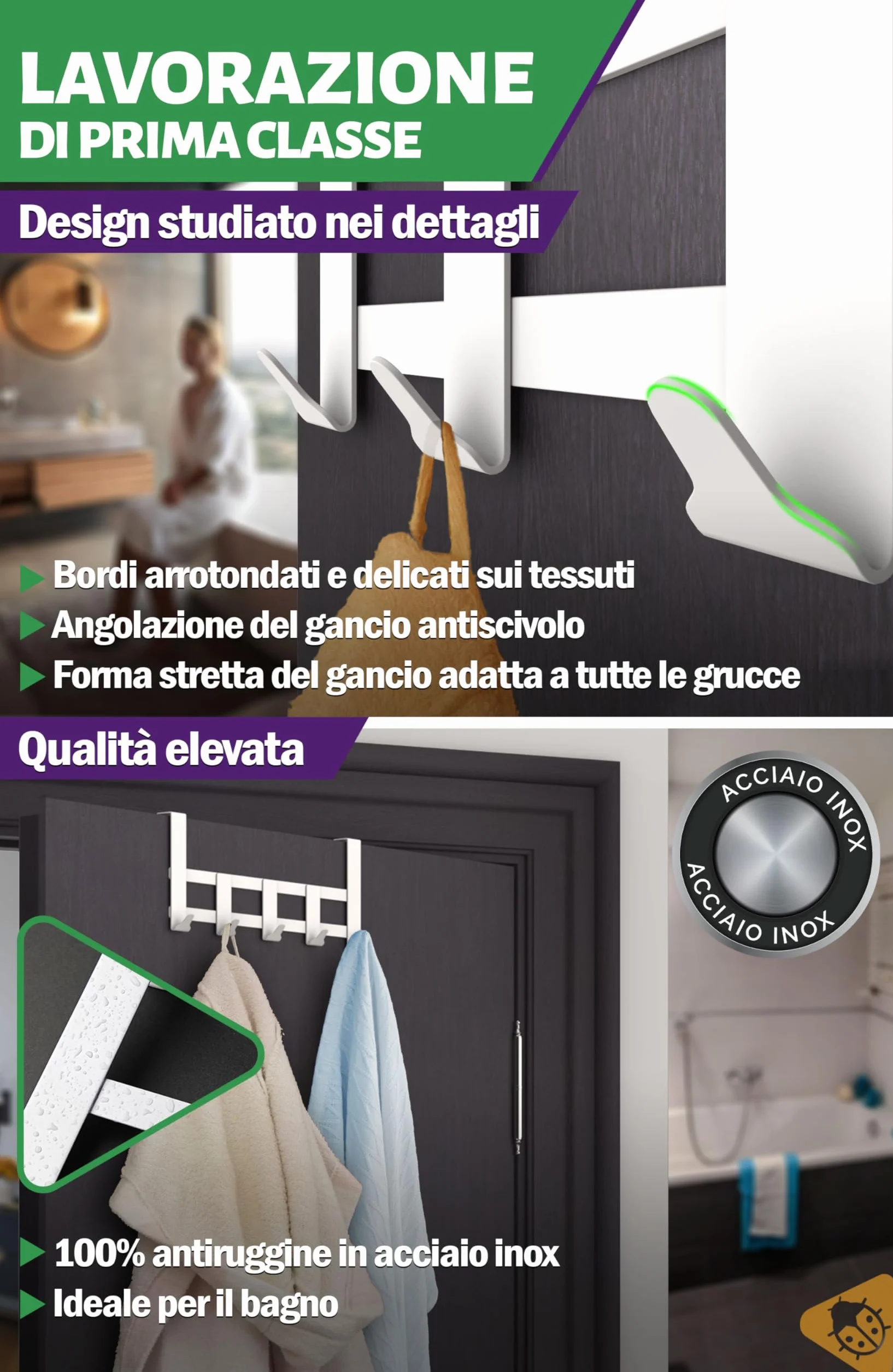 Menz Appendiabiti da porta 5 ganci bianco