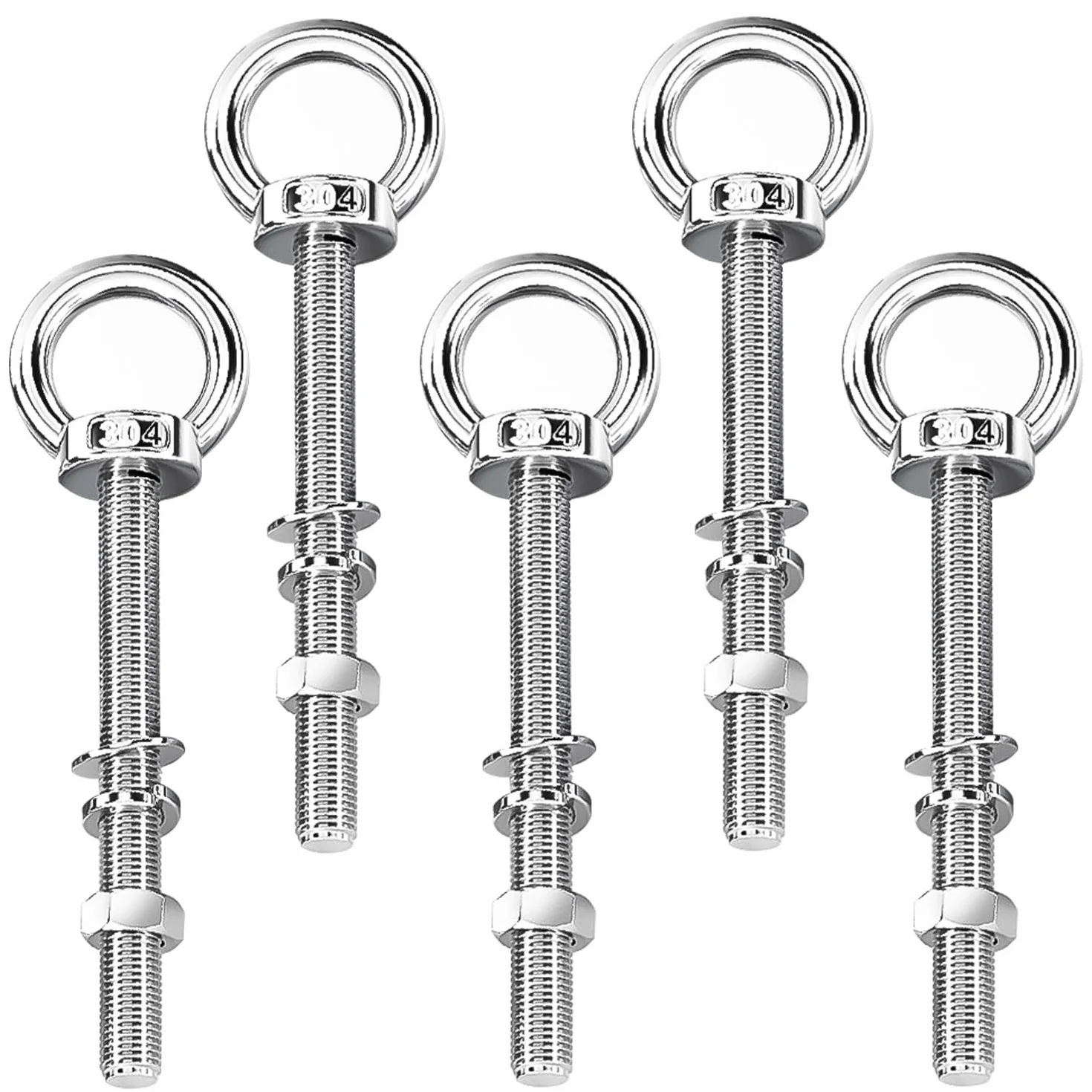 Bulloni Occhiello M8 × 140 mm Acciaio Inox Golfari con Rondelle e Dadi Esagonali 5 Pezzi Argento