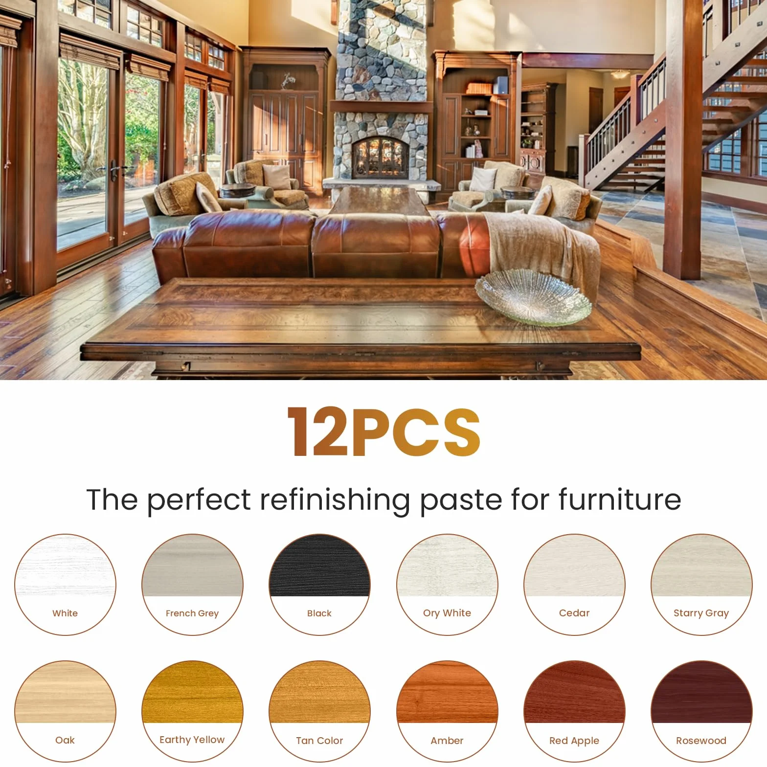 AOOWU Kit di Riparazione di Mobili, 12 Colori Set di Riparazione in Laminato, Kit di Riparazione per Legno, Stucco per Legno Riparare Eventuali Graffi, Crepe, Fori per Pavimenti, Tavoli, Porte