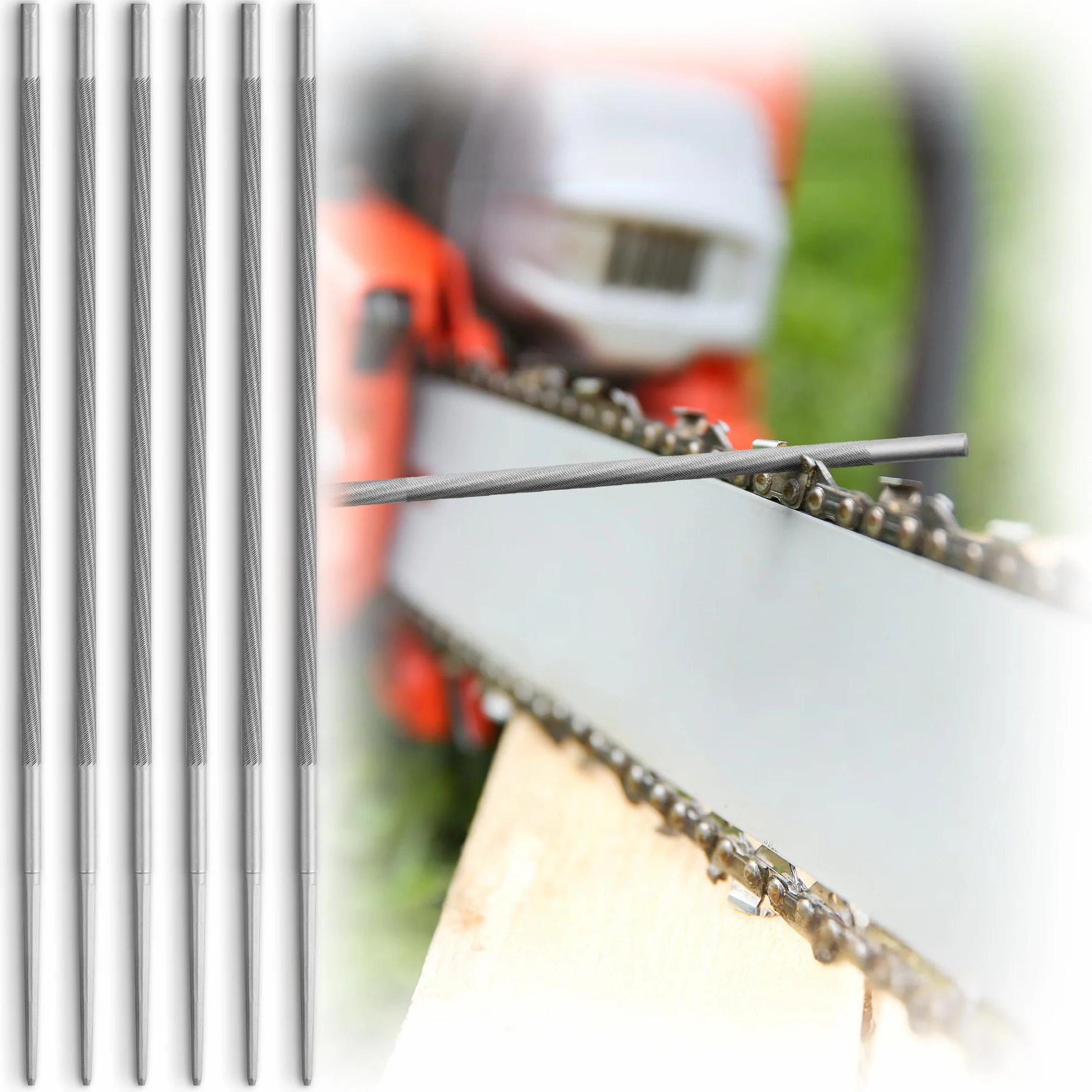 Set di lime per affilare motoseghe - 6 lime tonde compatibili con motoseghe con passo ⅜" (0,325) - Kit di strumenti efficiente per limare catene di seghe - di EffektWerk