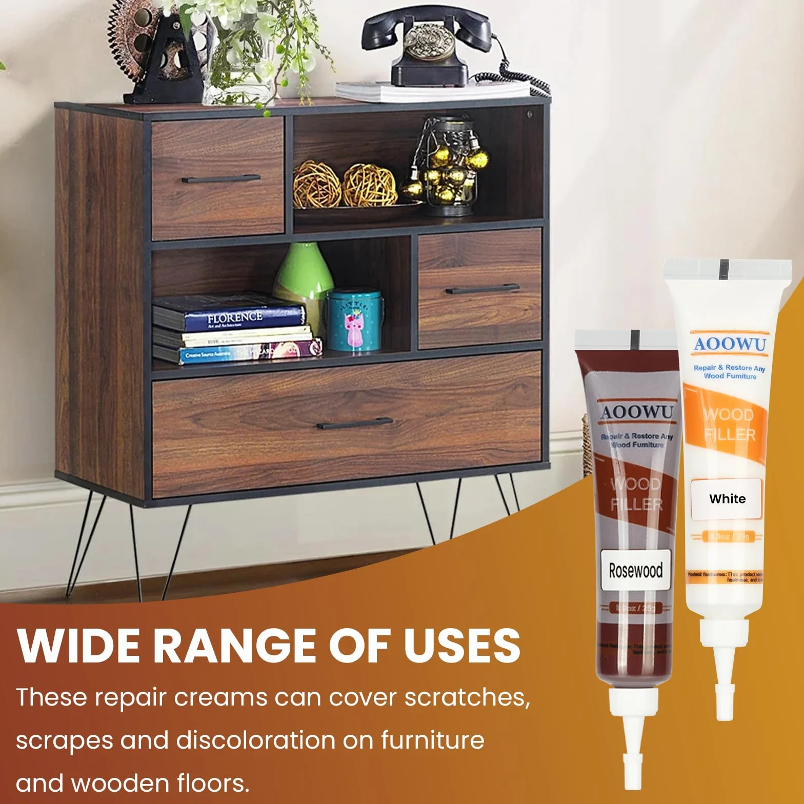 AOOWU Kit di Riparazione di Mobili, 12 Colori Set di Riparazione in Laminato, Kit di Riparazione per Legno, Stucco per Legno Riparare Eventuali Graffi, Crepe, Fori per Pavimenti, Tavoli, Porte